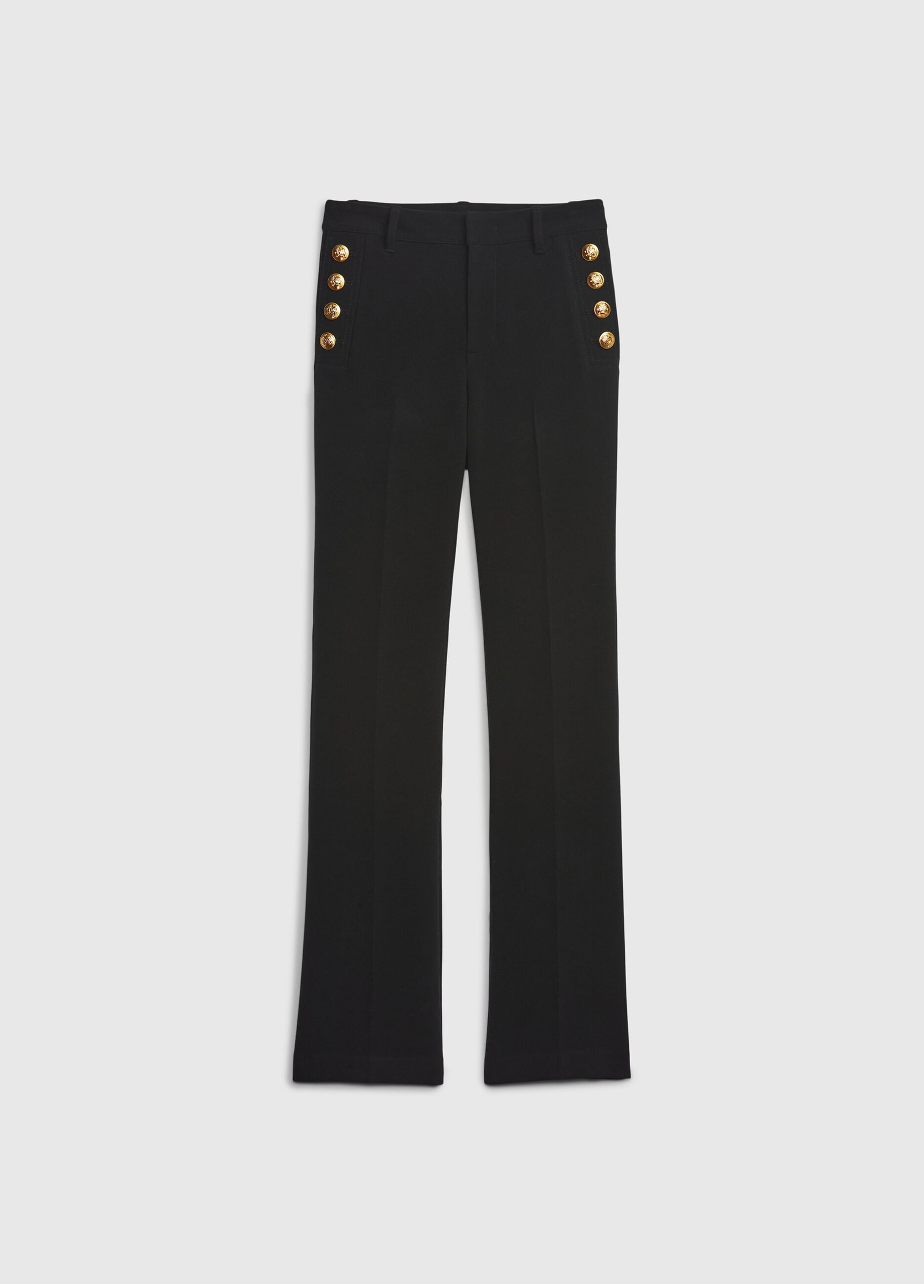 Pantaloni flare fit con bottoni dorati_5