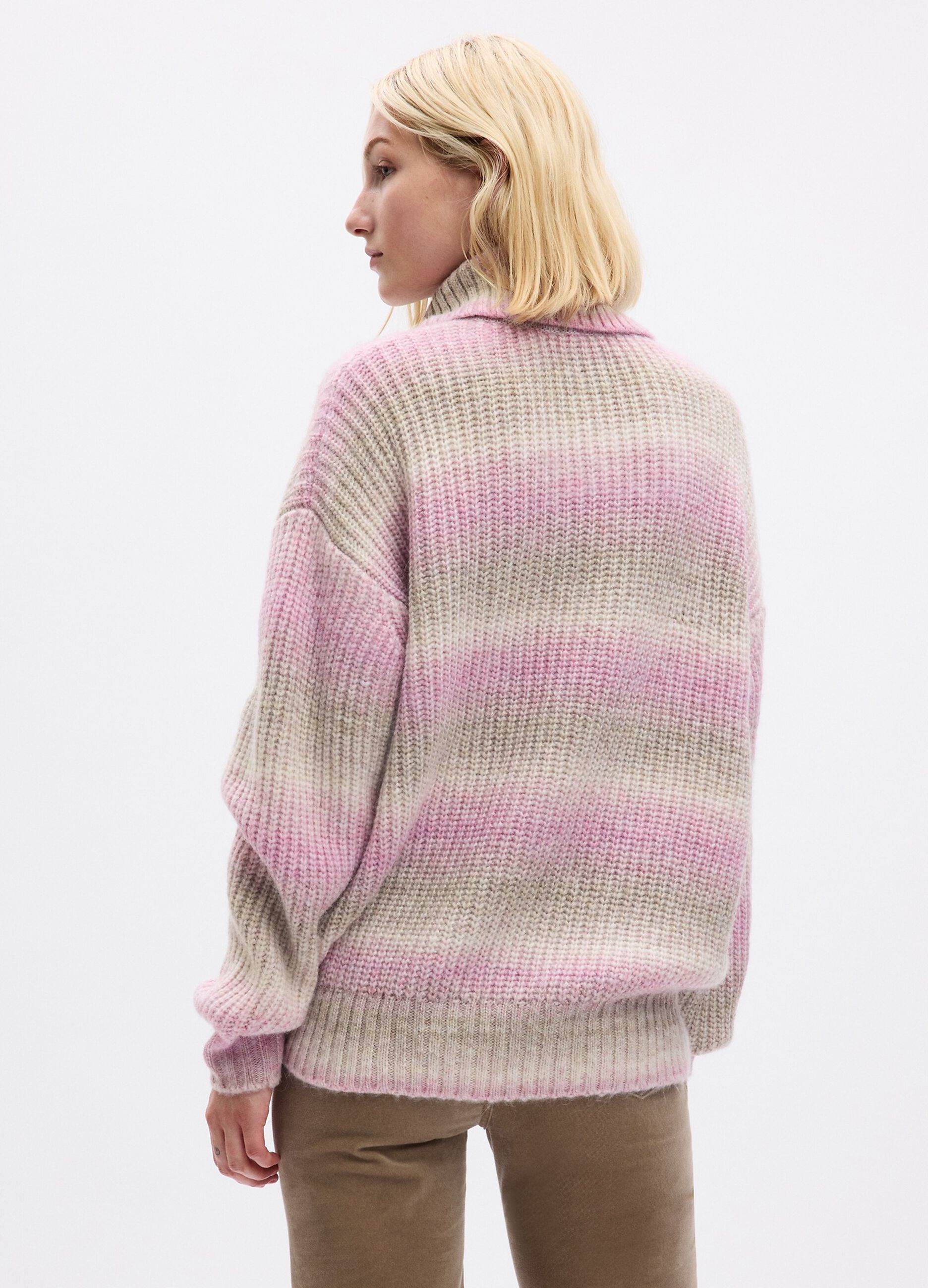 Ribbed turtleneck jumper with striped pattern_1