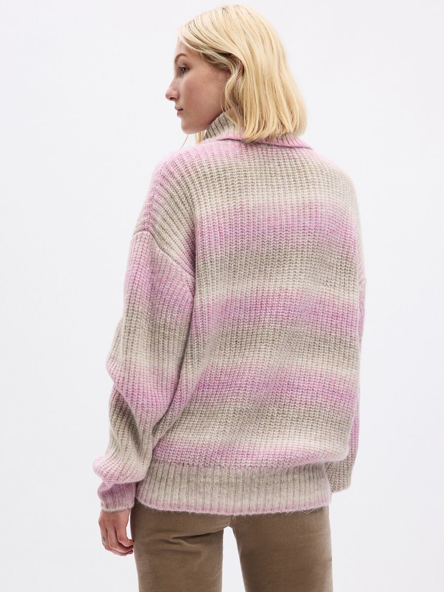 Ribbed turtleneck jumper with striped pattern Woman_1