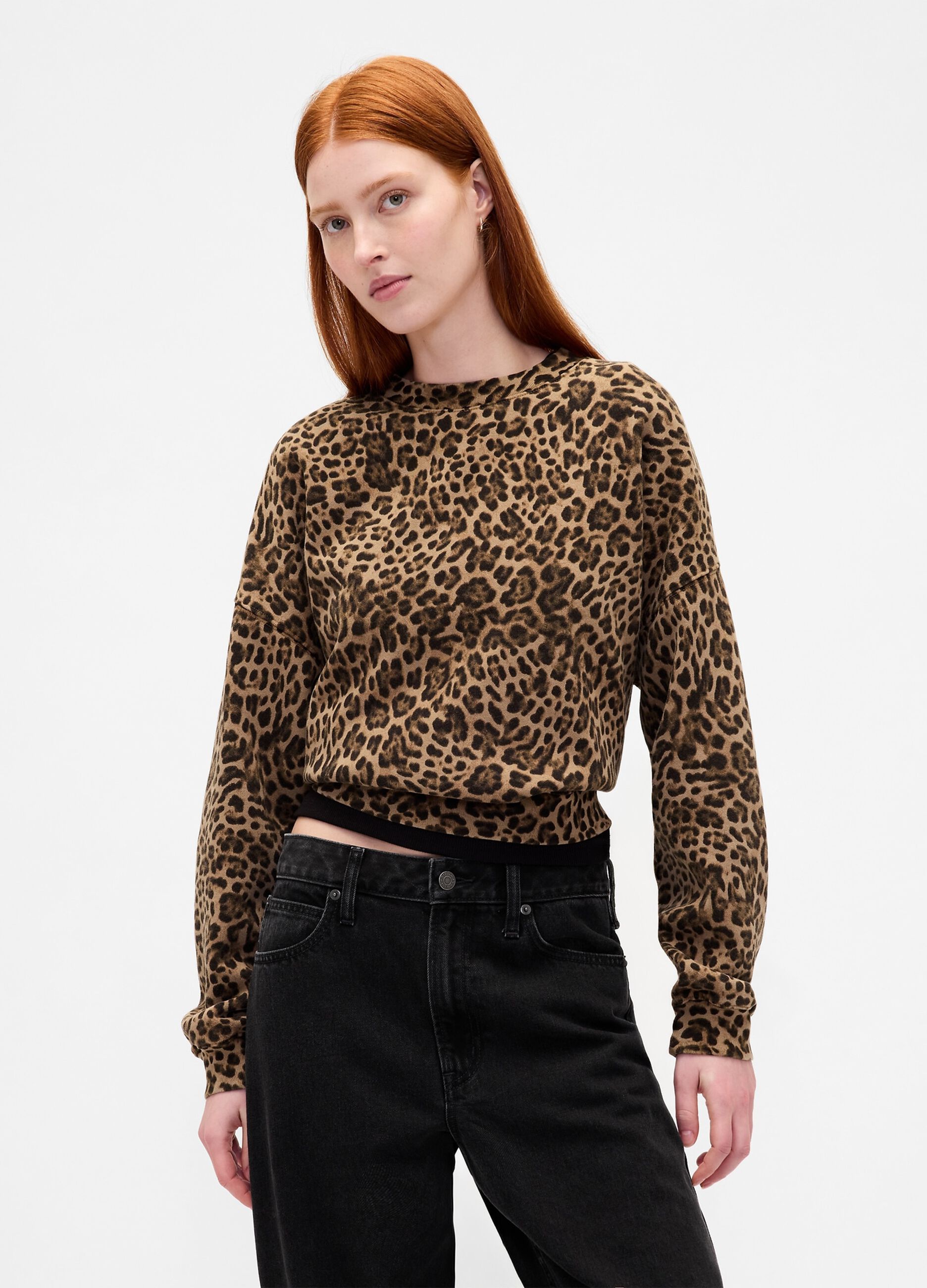 Brown Leopard Print Crew Neck Sweatshirt