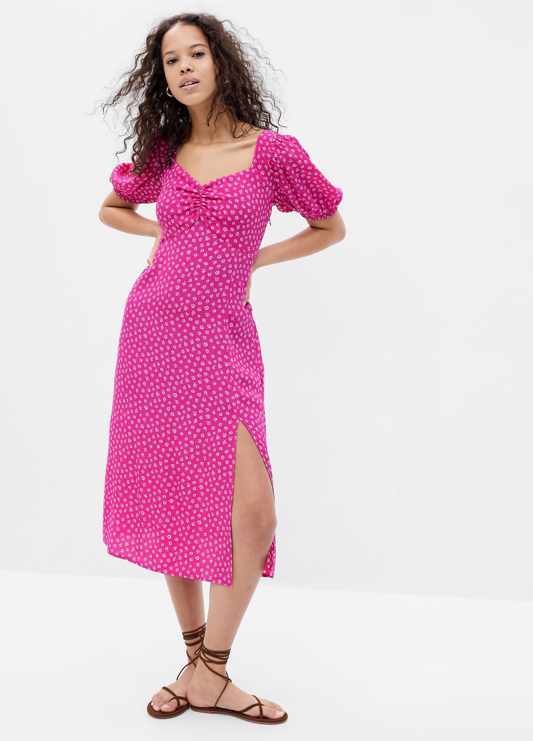 Mid-length viscose dress with sweetheart neckline
