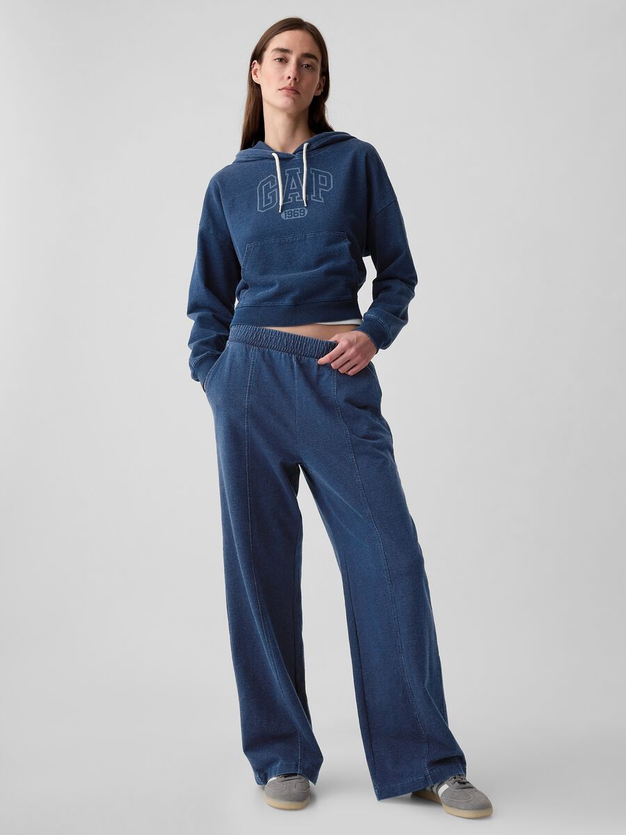 Felpa over cropped in denim stampa logo Donna_1