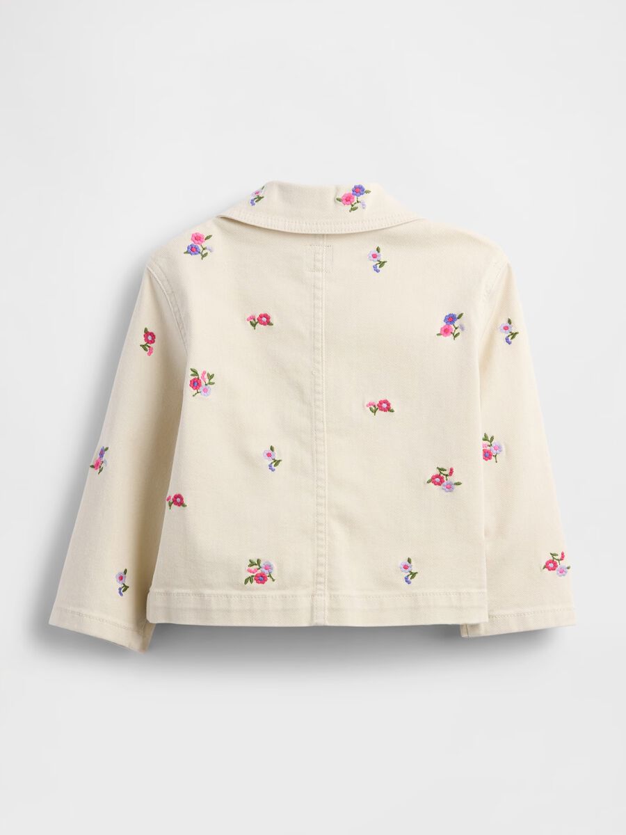 Embroidered Beige Denim Jacket Baby Girl_2