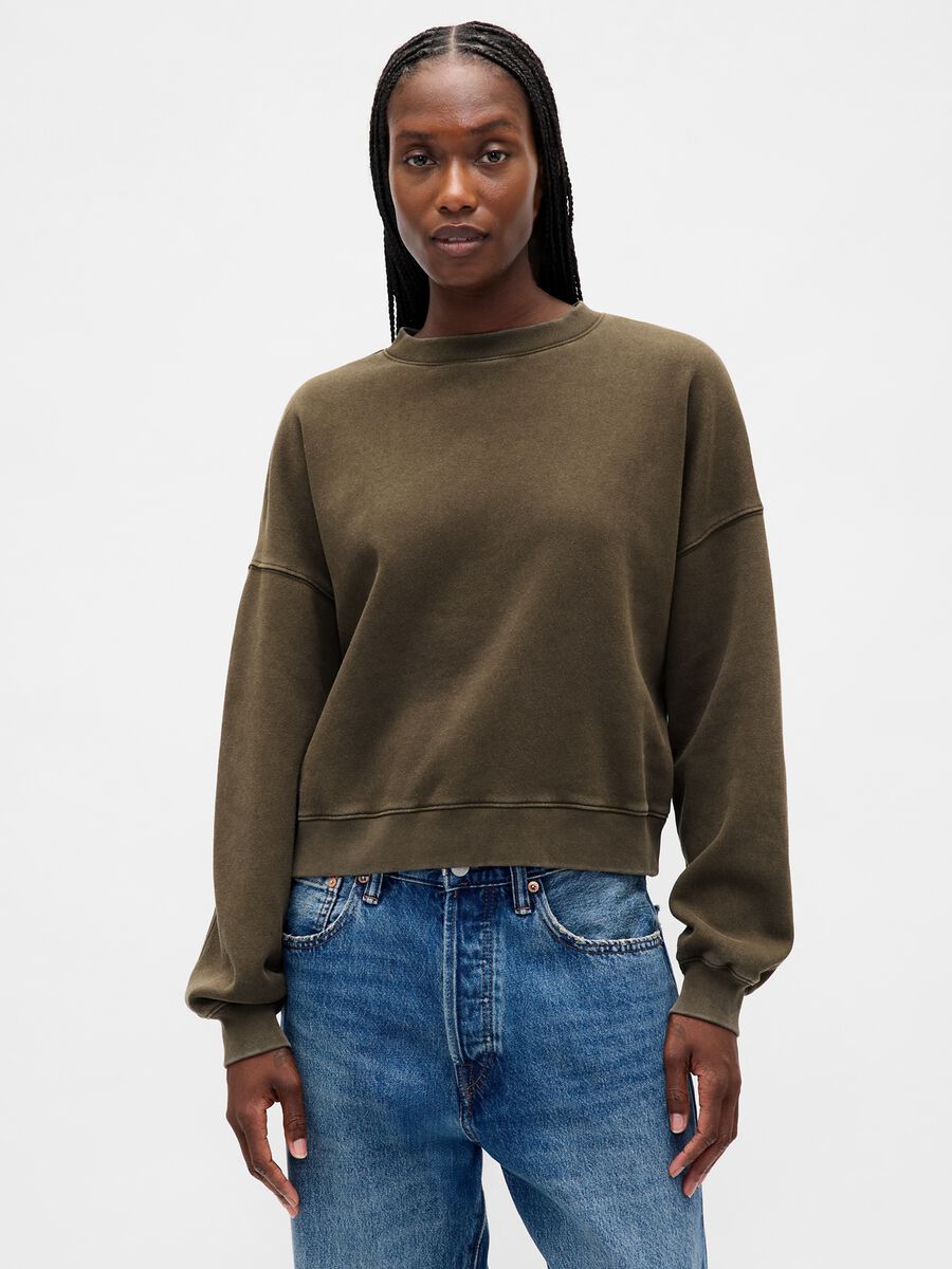 Green sweatshirt with round neck Woman_0