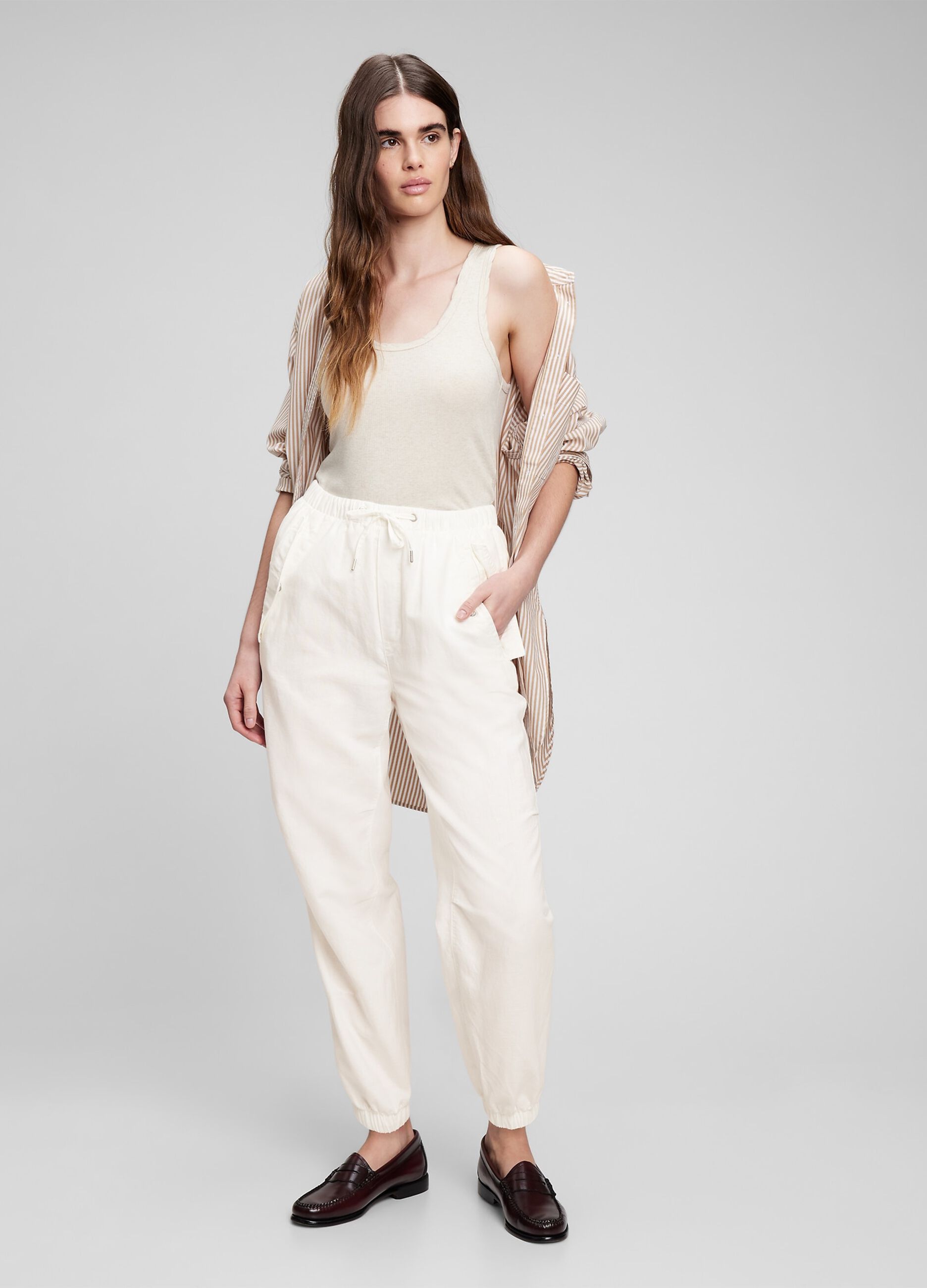 Pantalone utility in cotone e lino