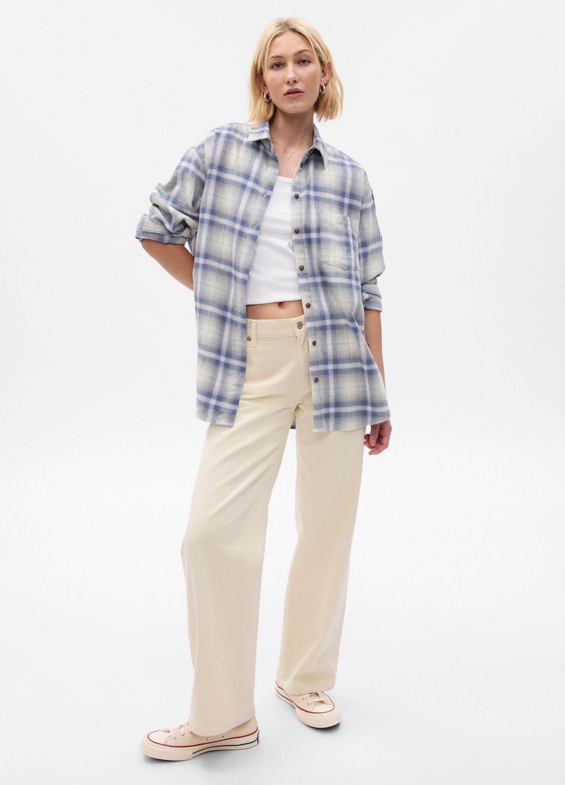 Oversized shirt in flannel with check pattern