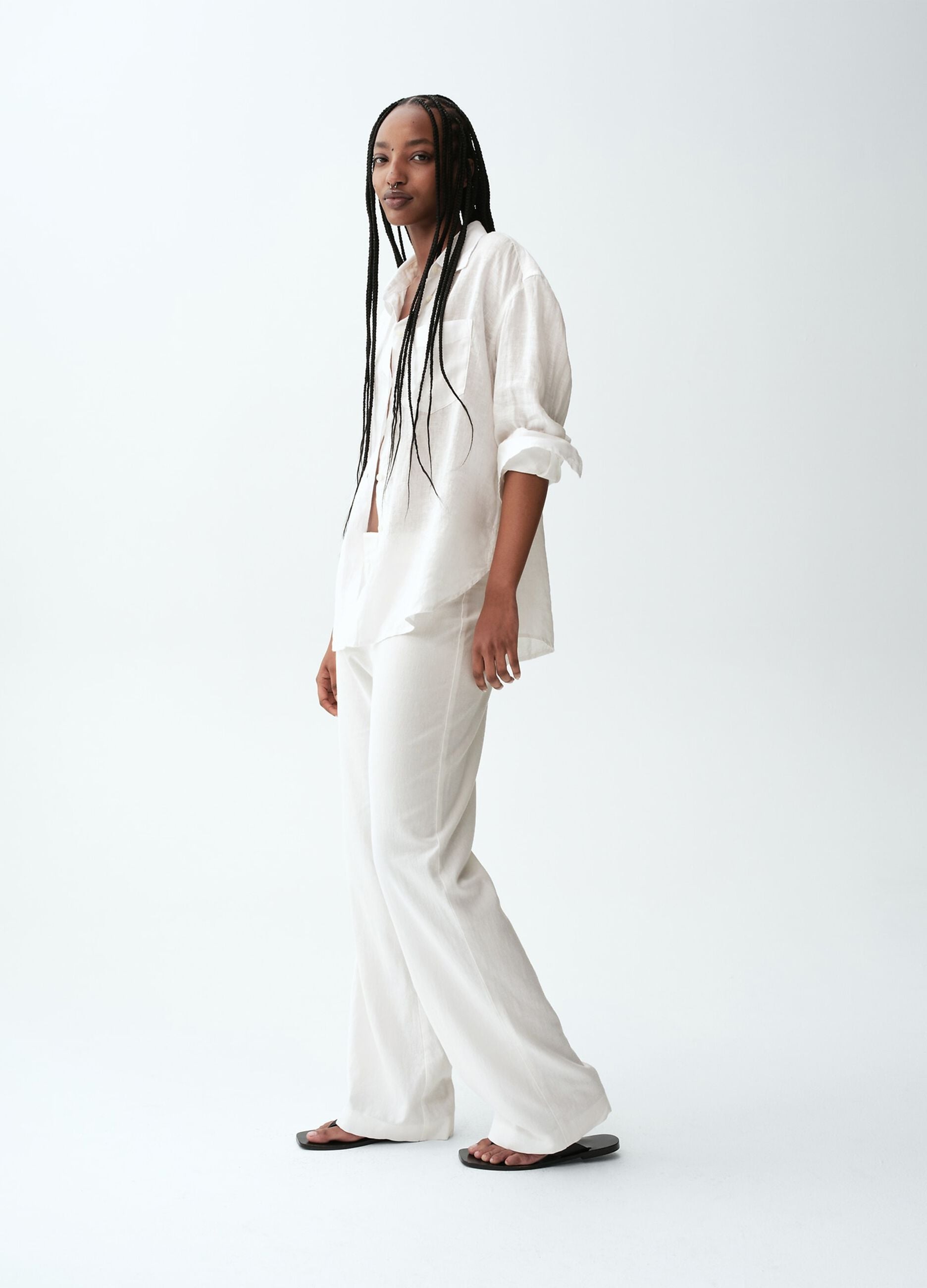Pantaloni wide leg in misto lino