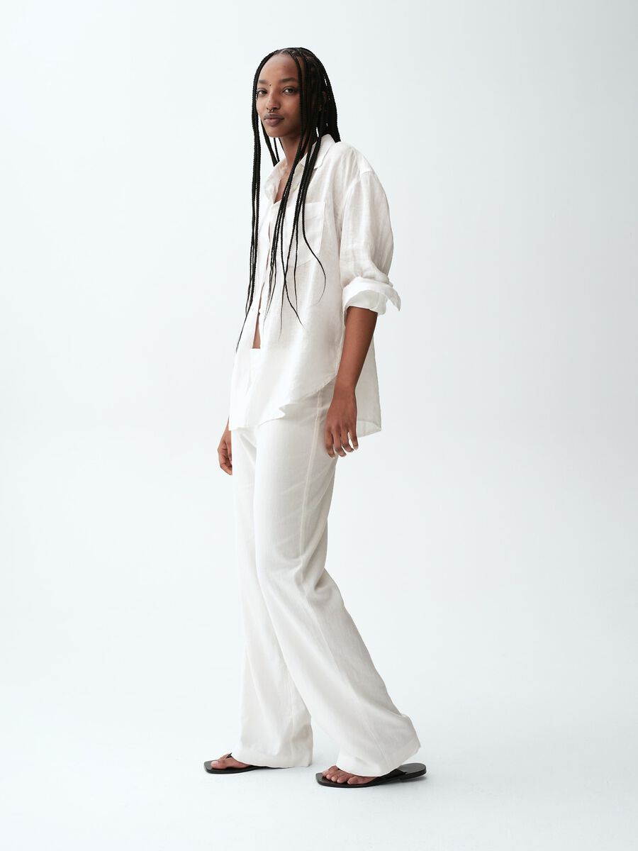 Pantaloni wide leg in misto lino Donna_5