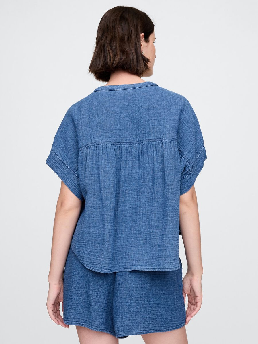 Completo estivo blu in tessuto leggero con bottoni Woman_1