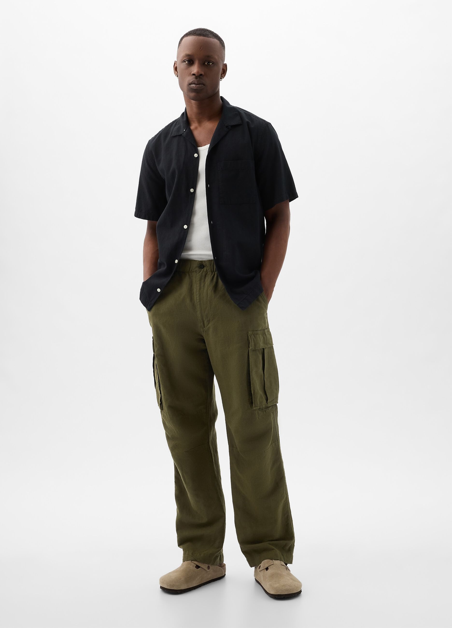 Pantalone parachute cargo in lino e cotone