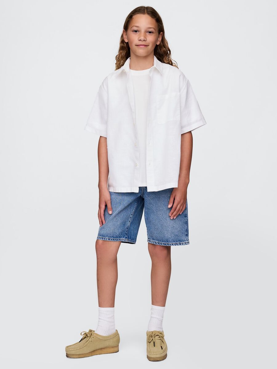 Camicia a mezza manica bianca in lino e cotone Bambino_1