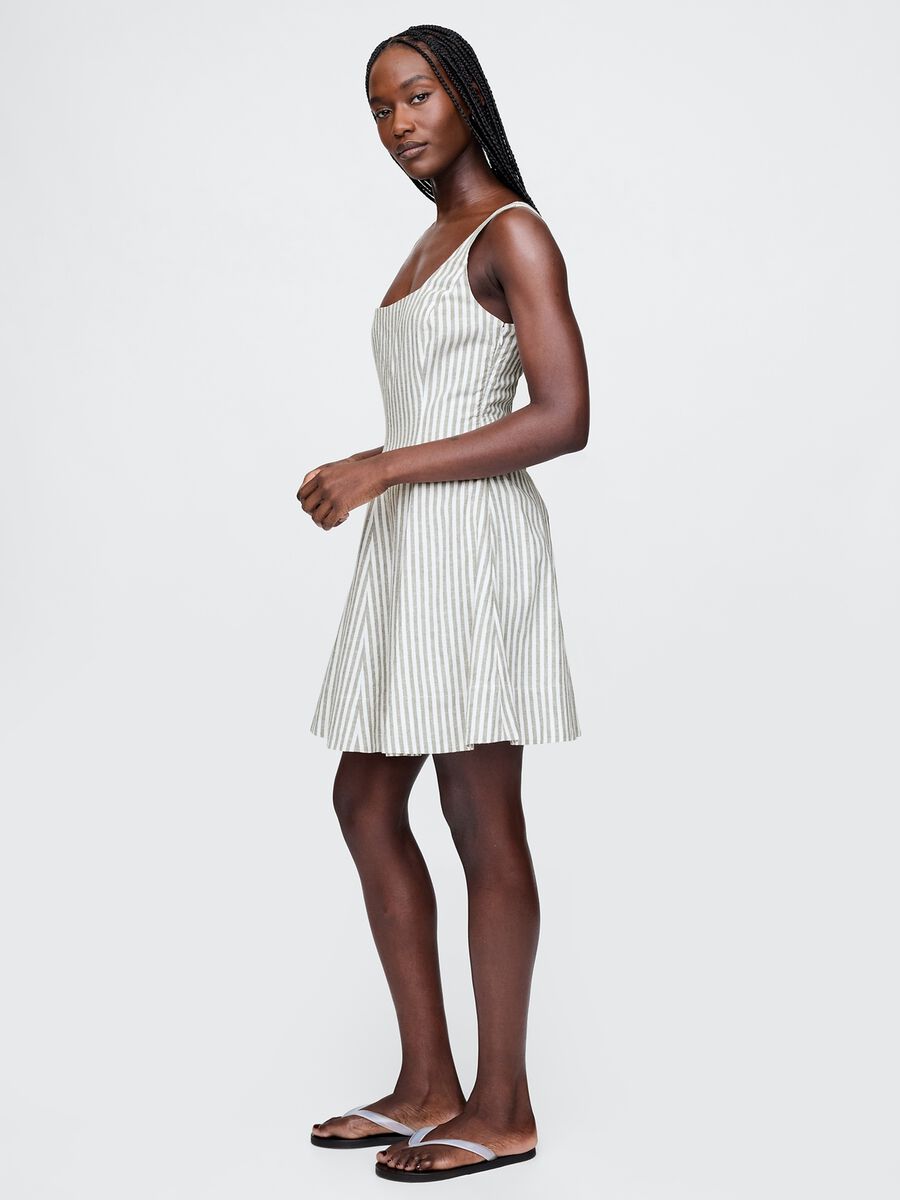 Vestito a righe bianco e grigio in lino e viscosa Donna_1