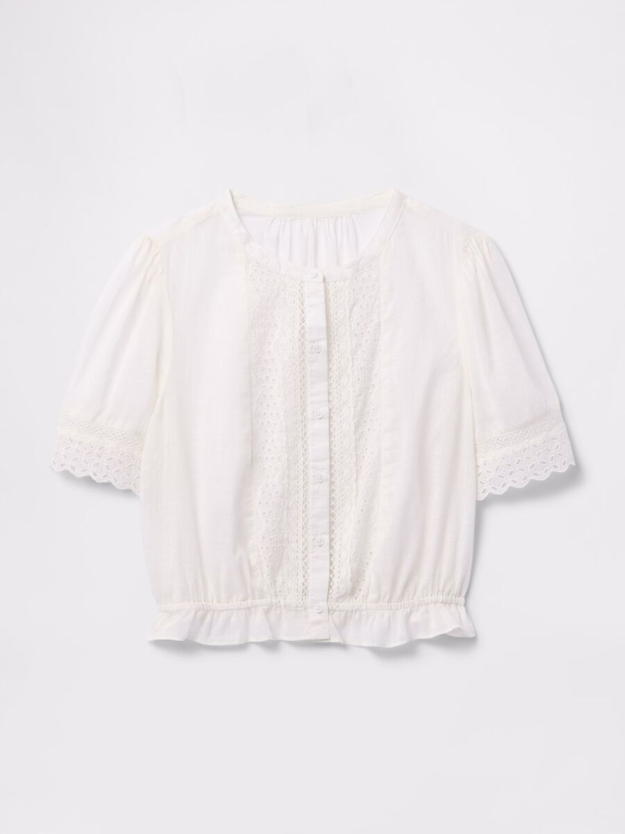 Blusa bianca ricamata in cotone Donna_3