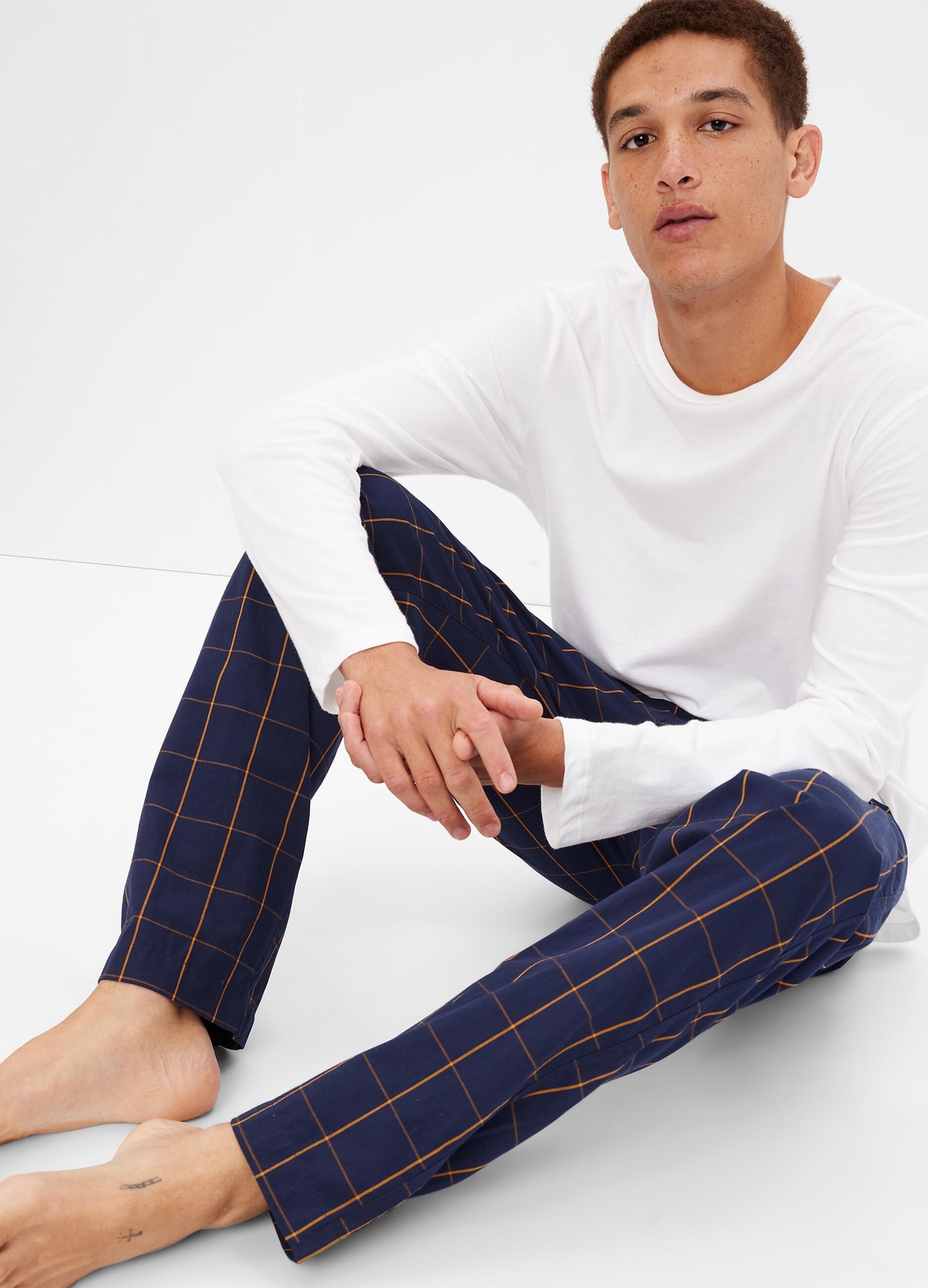 Long cotton pyjamas with check print