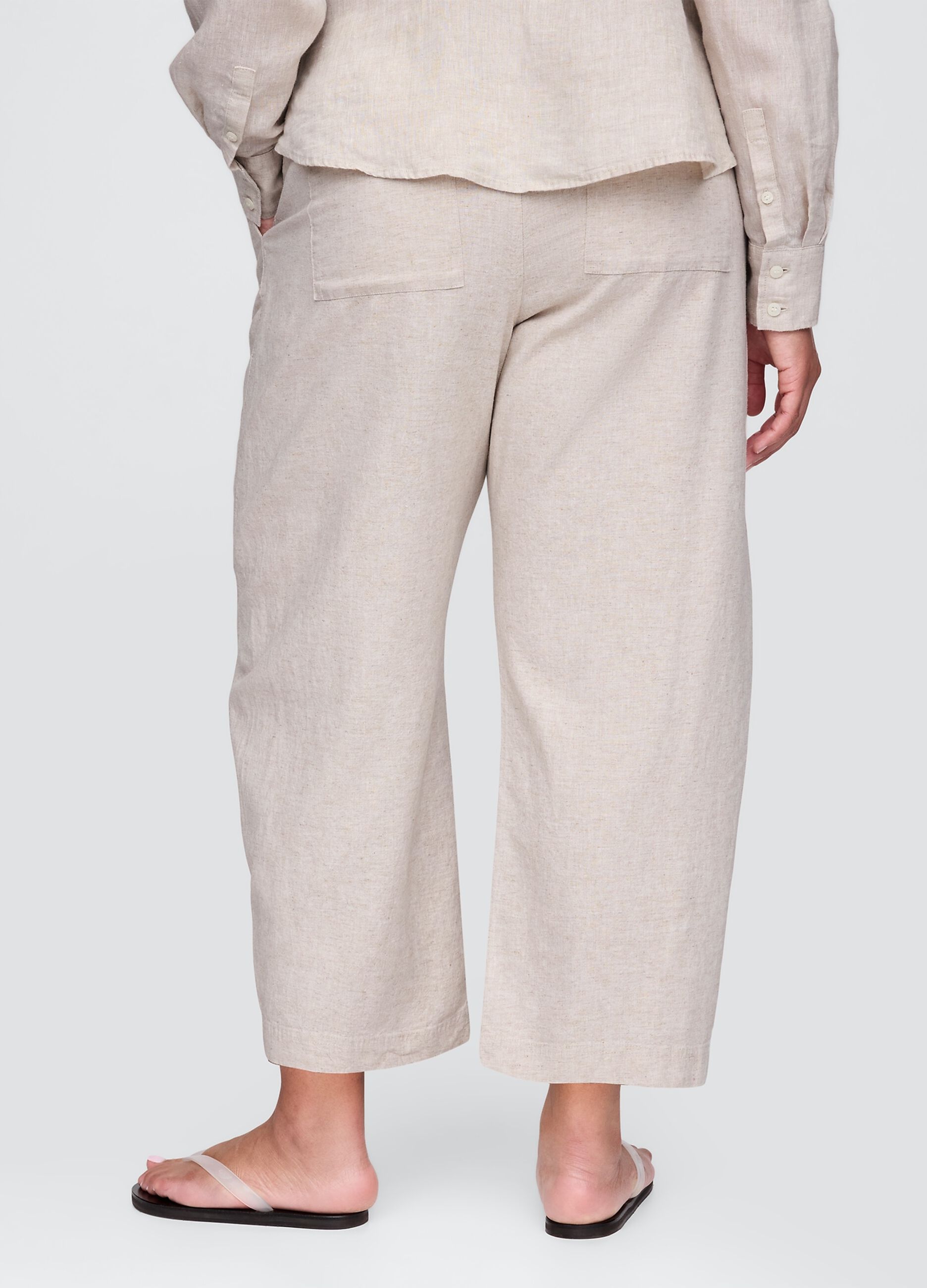Pantaloni ampi beige in lino e viscosa_5