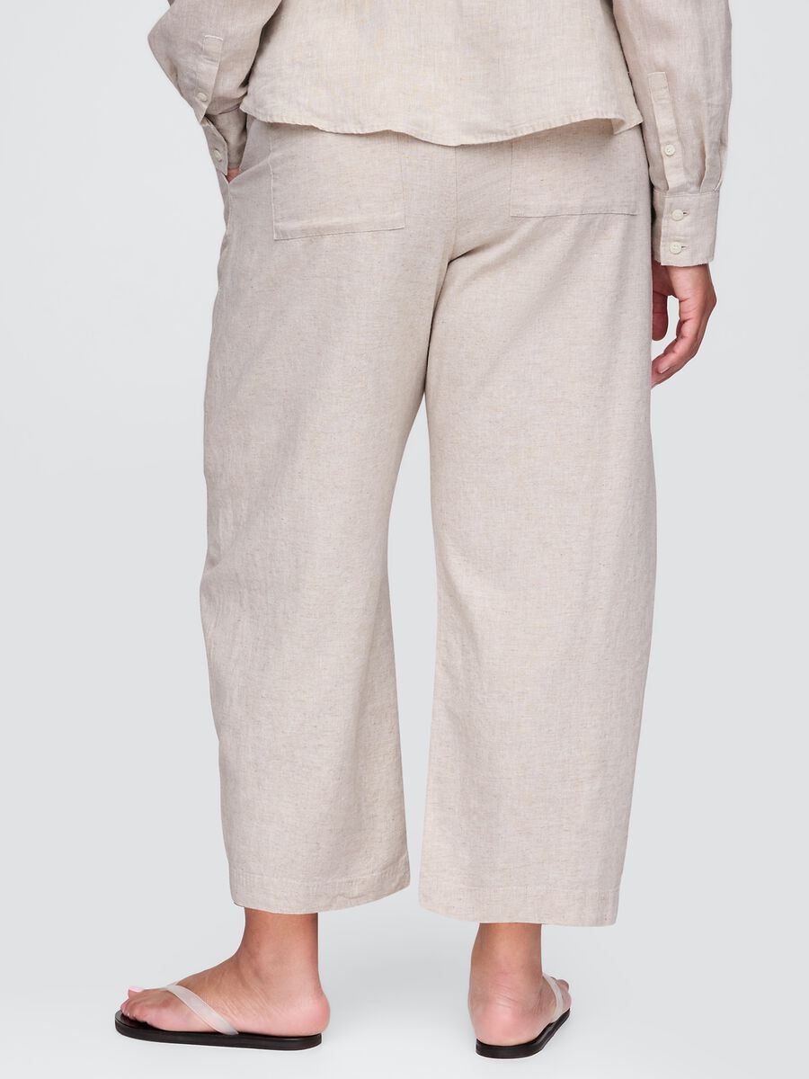 Pantaloni ampi beige in lino e viscosa Donna_5
