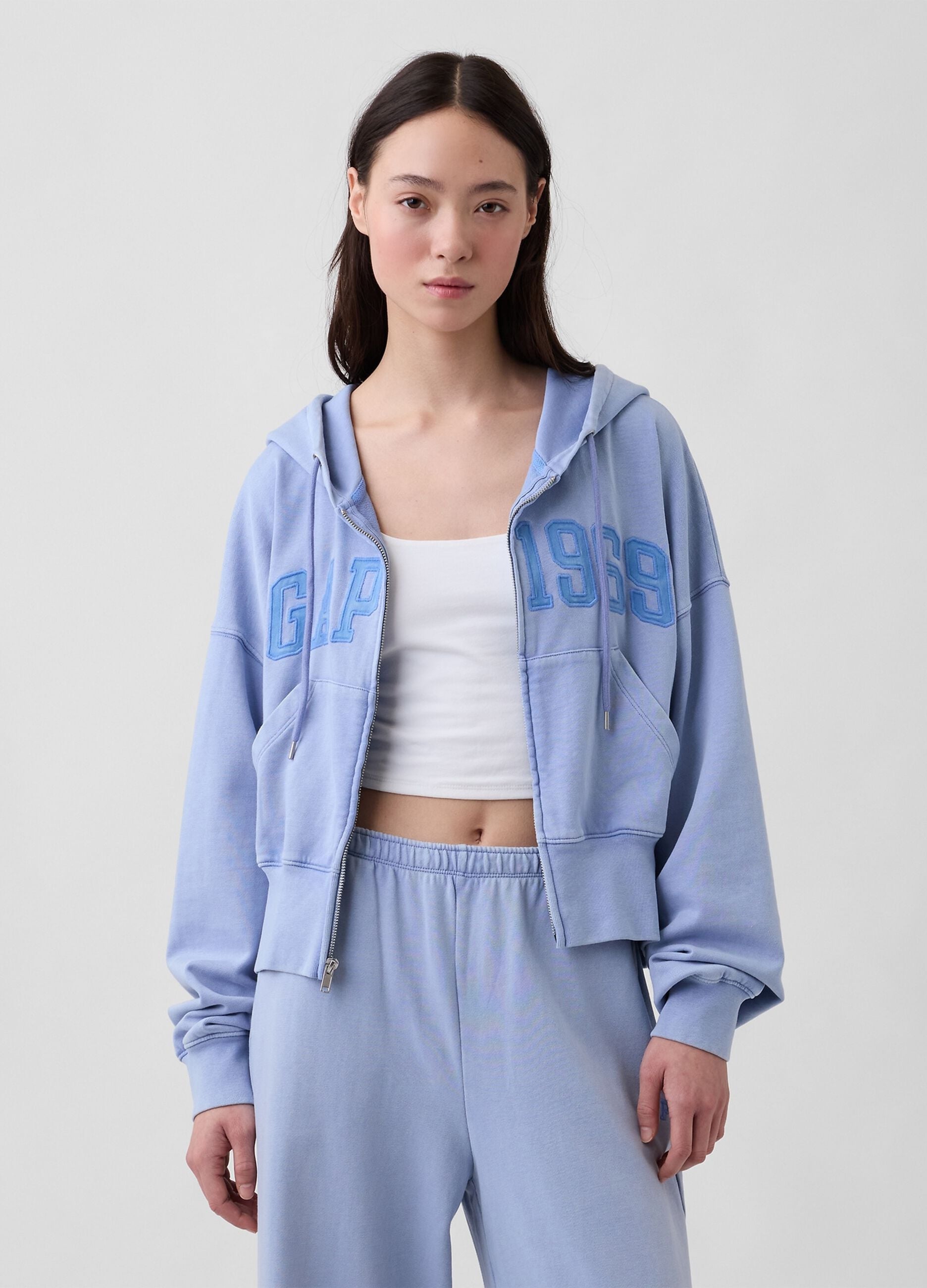 Felpa full zip in misto cotone con logo GAP e cappuccio 