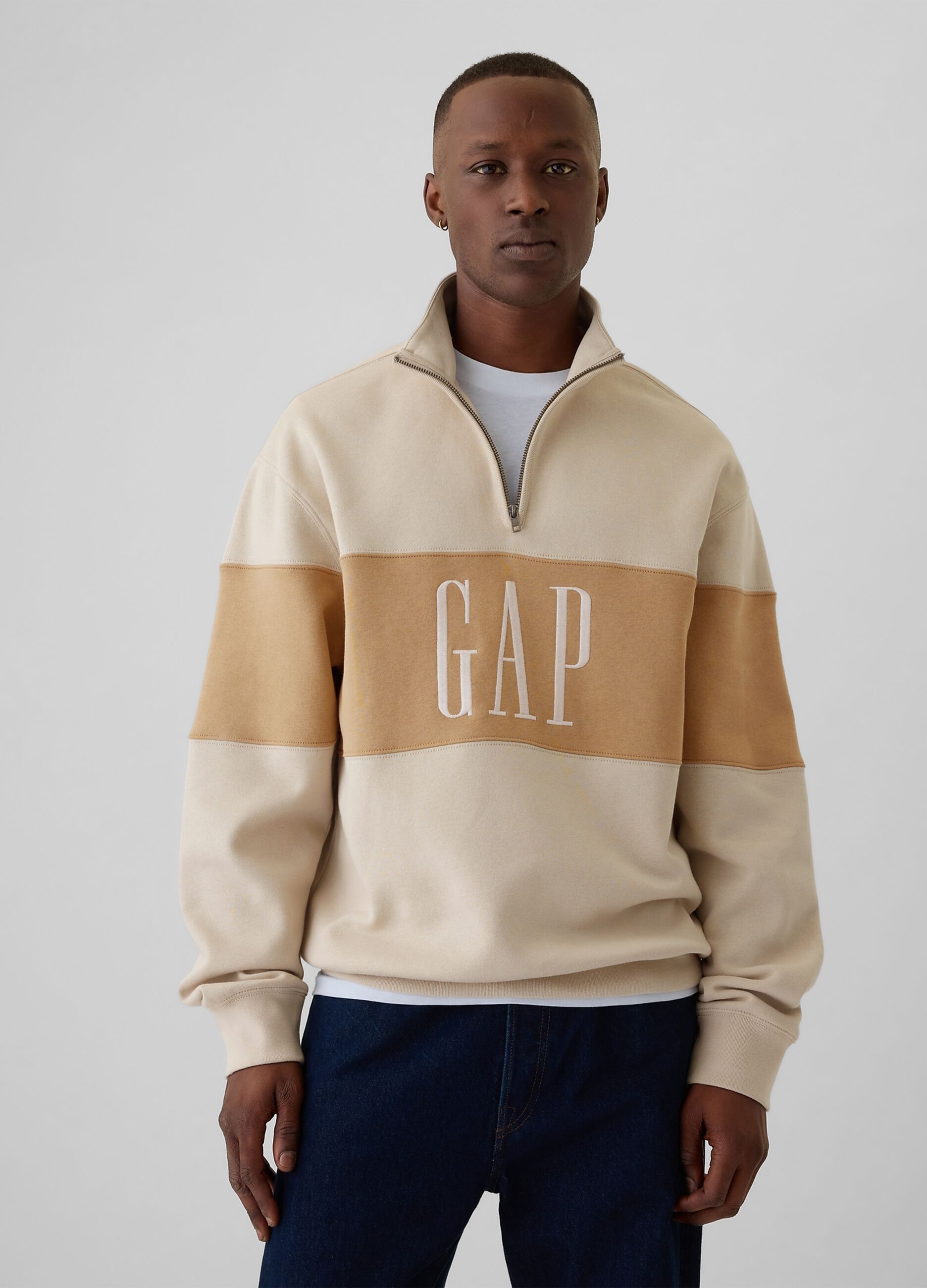 Felpa half-zip colorblock con ricamo logo