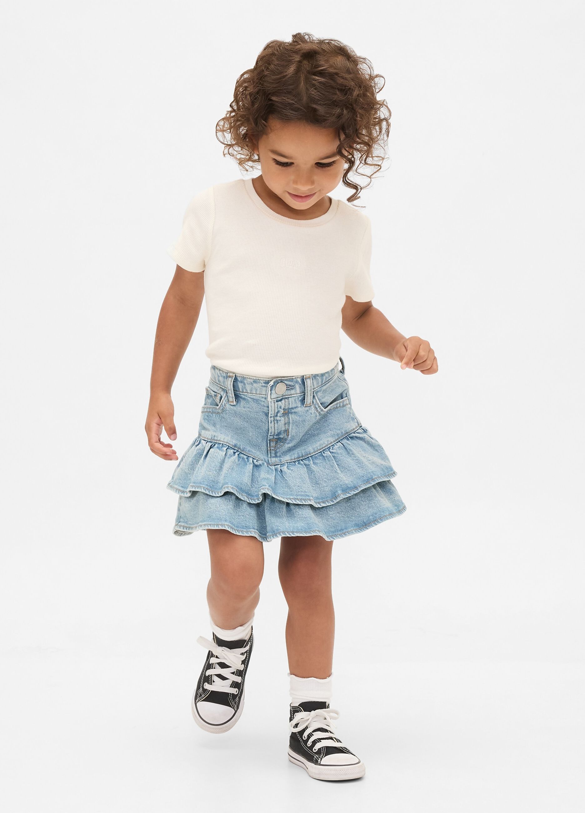 Denim skirt with ruffles for girls