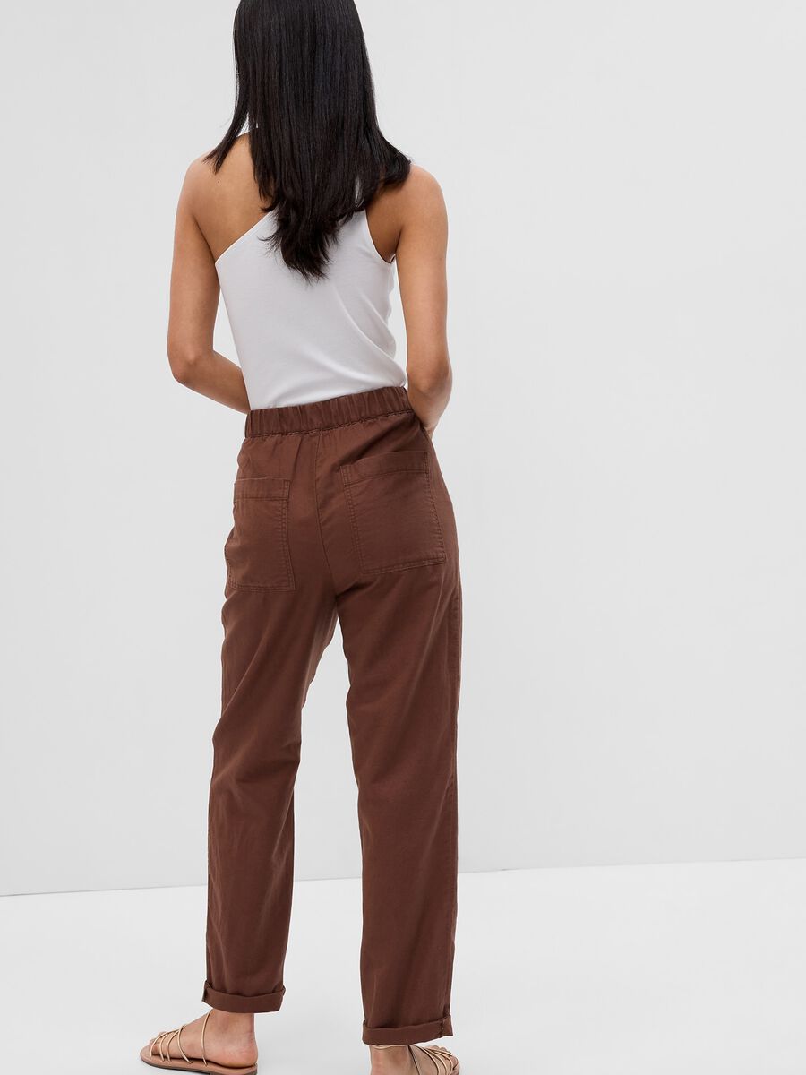 Pantaloni straight fit in lino e cotone Donna_1