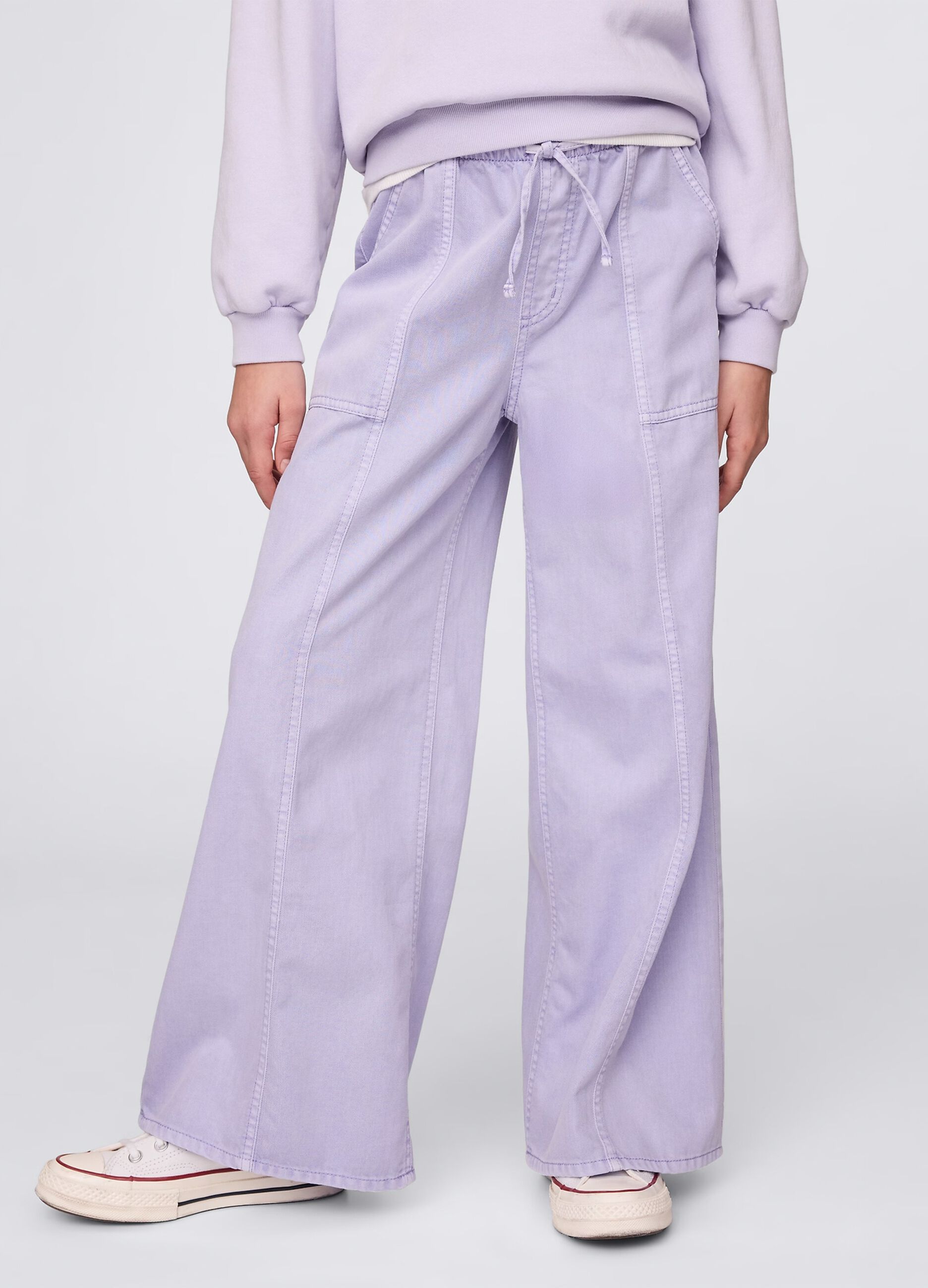 Pantaloni viola a gamba larga con coulisse_1