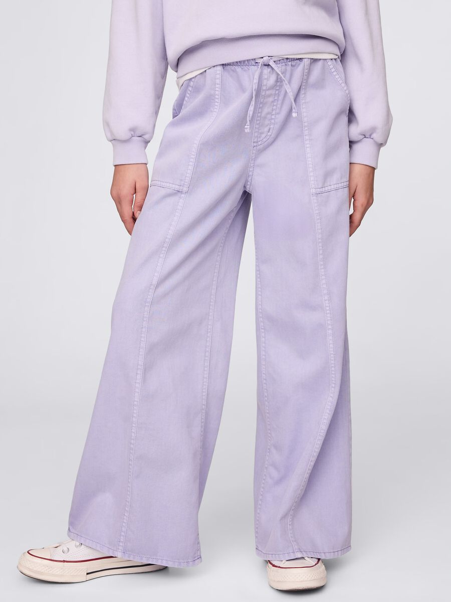 Lilac palazzo trousers in cotton and Lyocell blend Girl_1