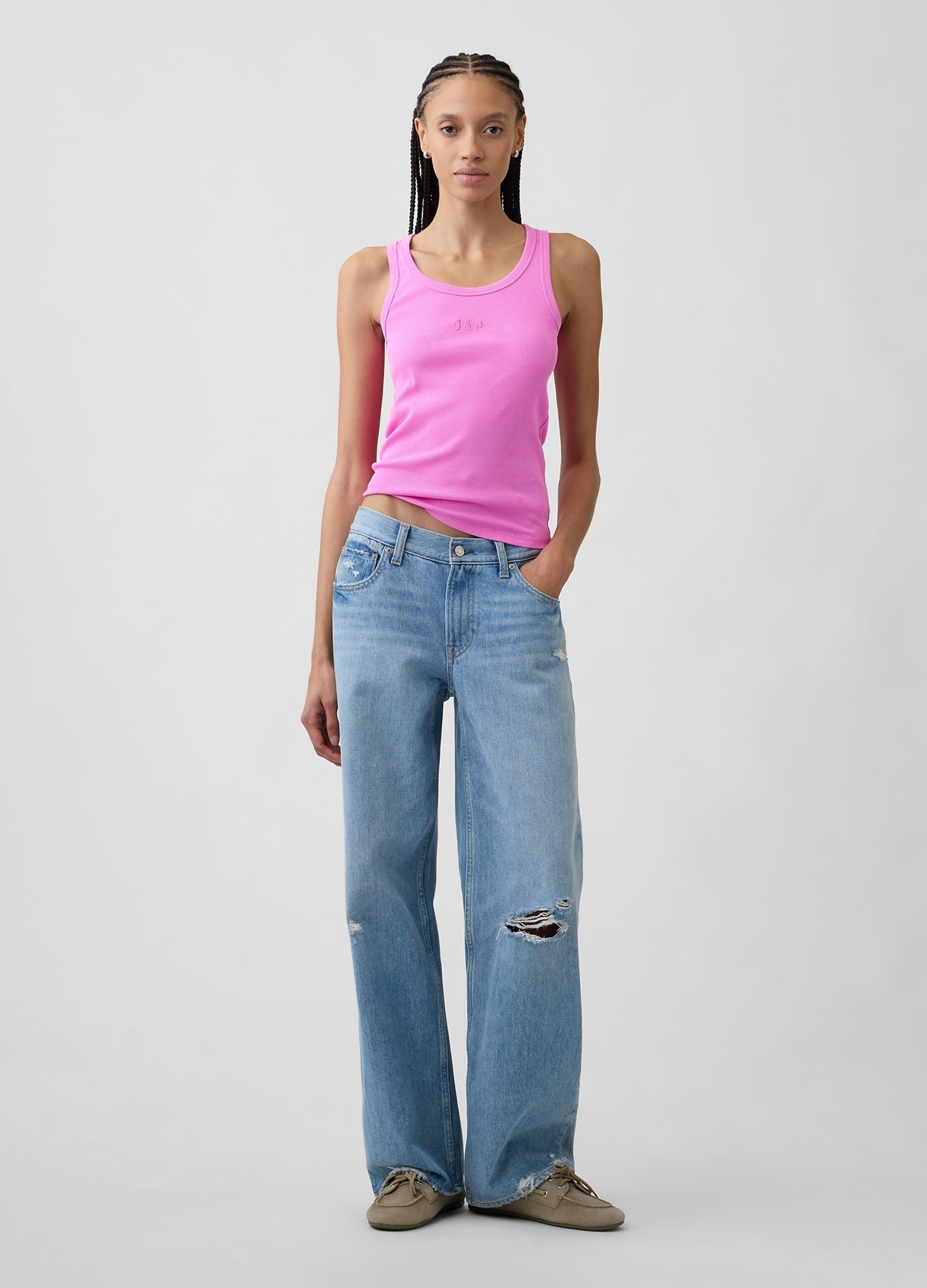 Tank top in cotone elasticizzato a costine con logo GAP