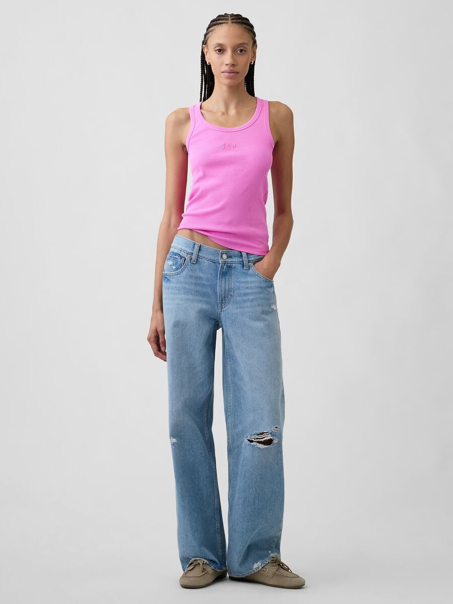 Tank top in cotone elasticizzato a costine con logo GAP Donna_2