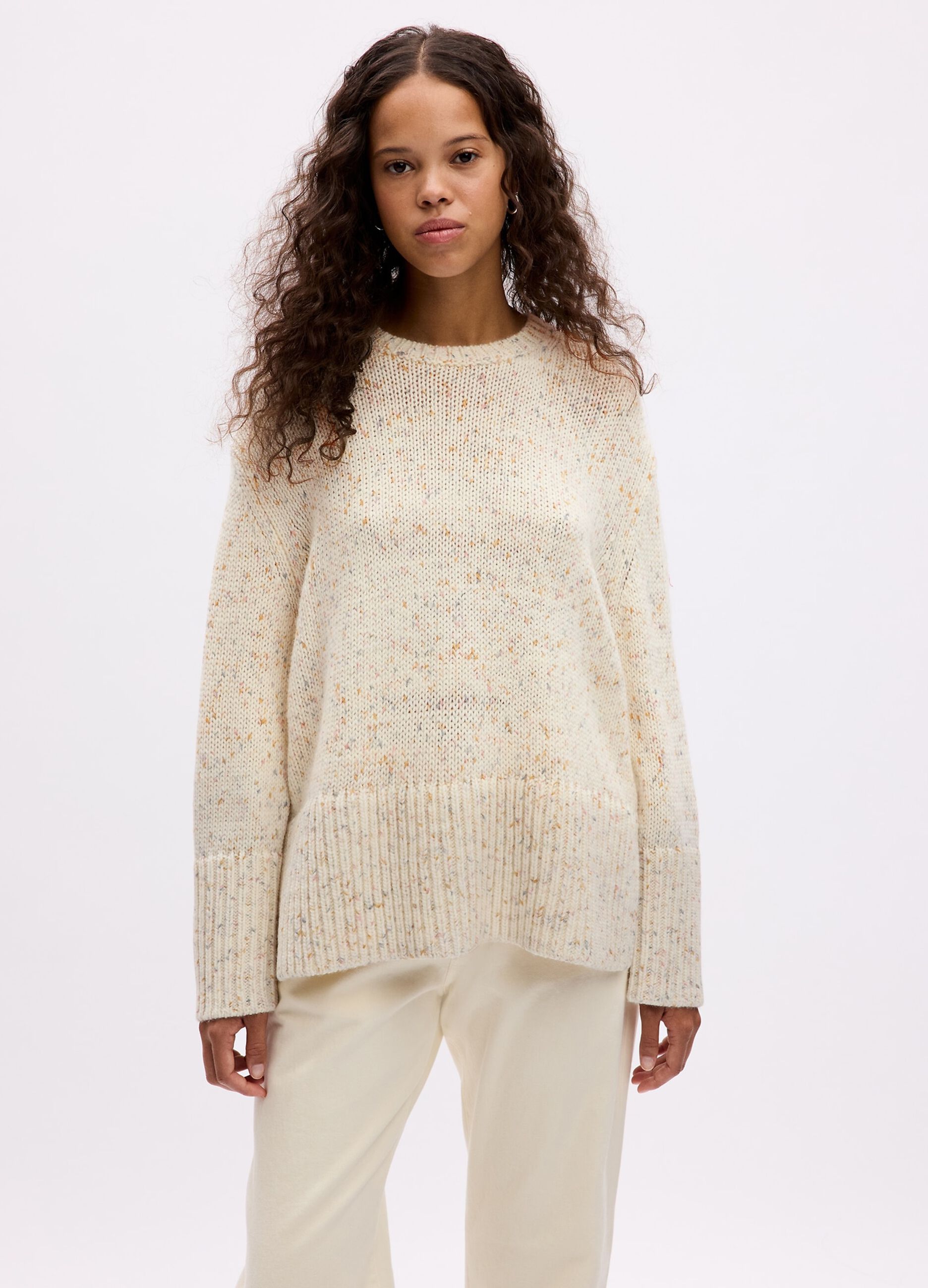 Mouliné-effect oversized pullover with splits