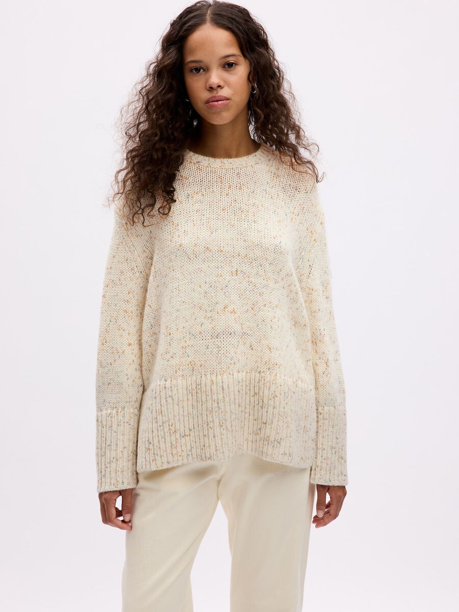 Mouliné-effect oversized pullover with splits Woman_0
