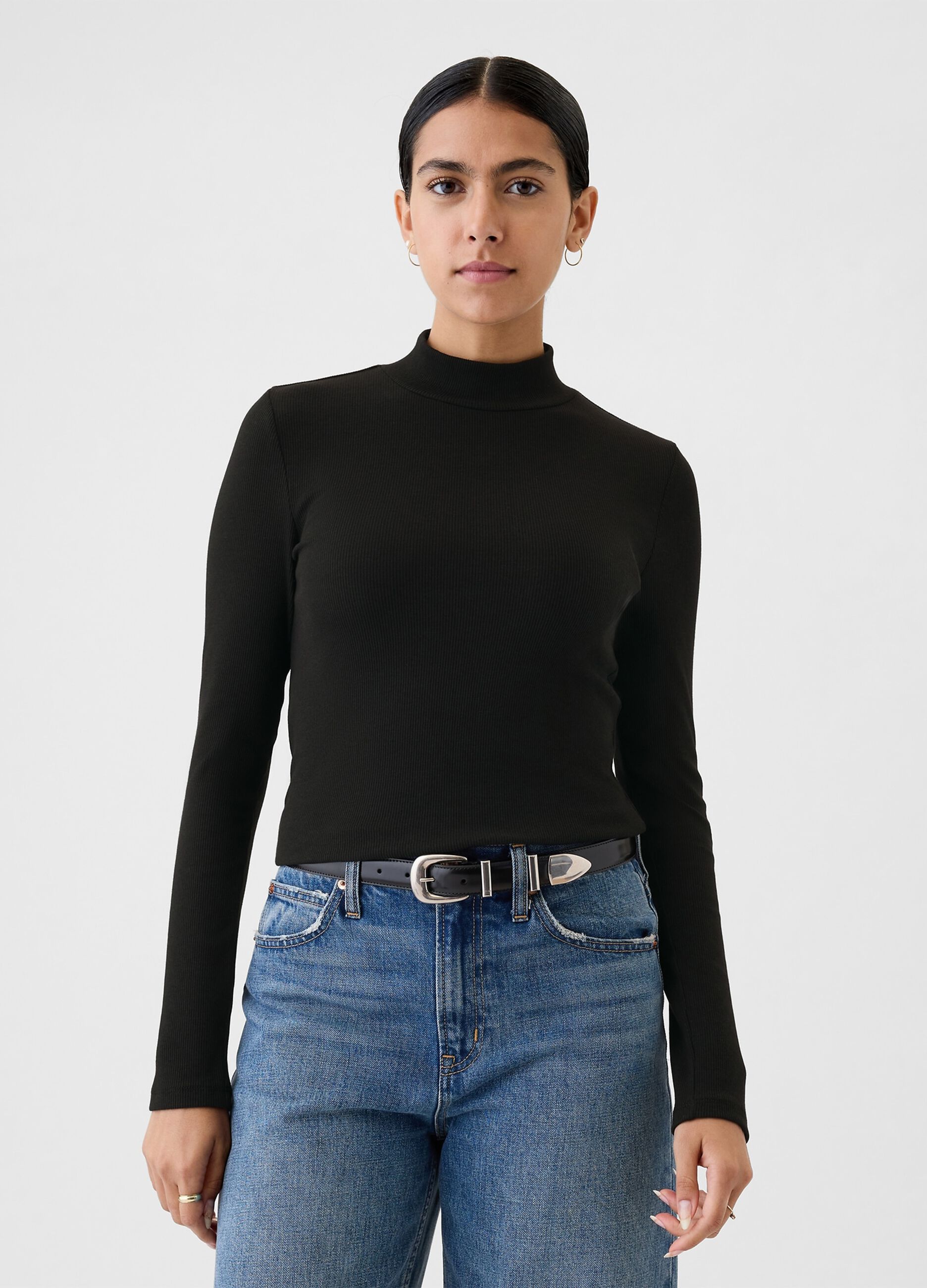 T-shirt a costine in cotone e modal stretch