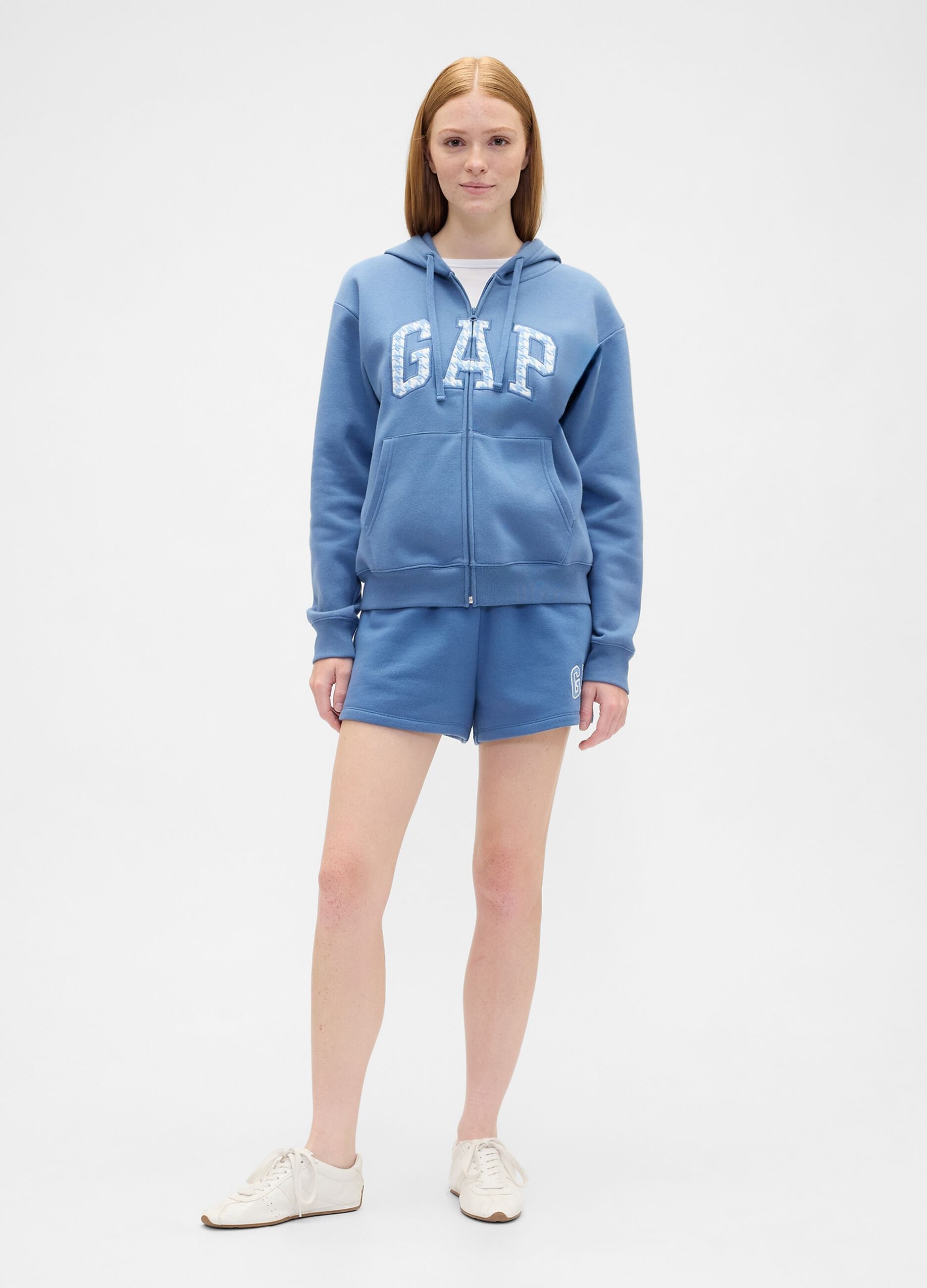 Felpa blu con cappuccio e zip_1