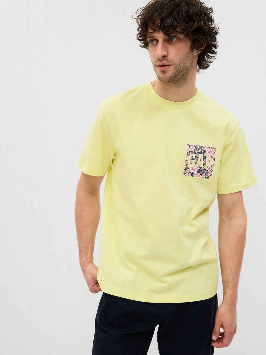 T-shirt stampa floreale con logo Uomo_0