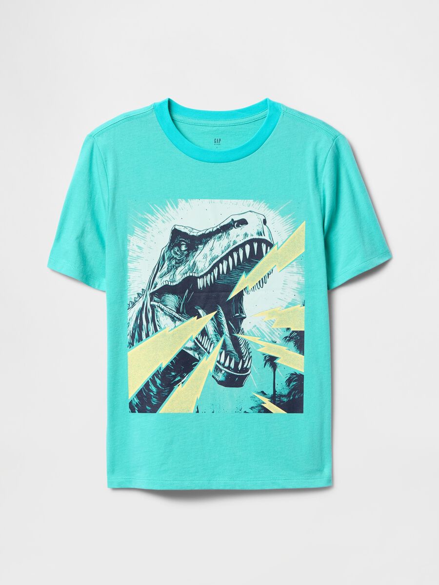 T-shirt grafica turchese con dinosauro Boy_0