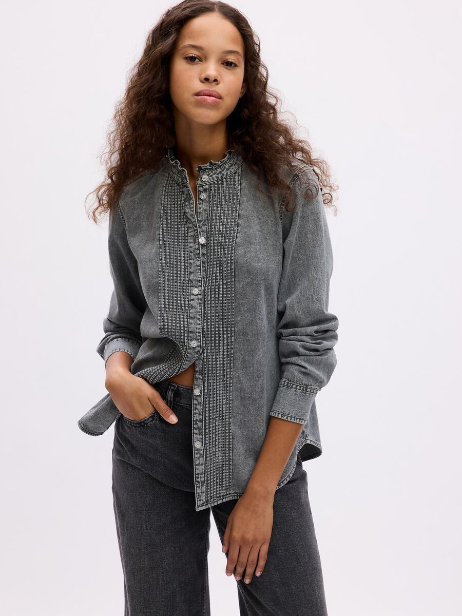 Camicia in denim con bottoni gioiello Donna_0