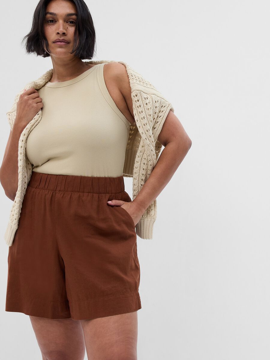 Linen and viscose pull-on shorts Woman_3