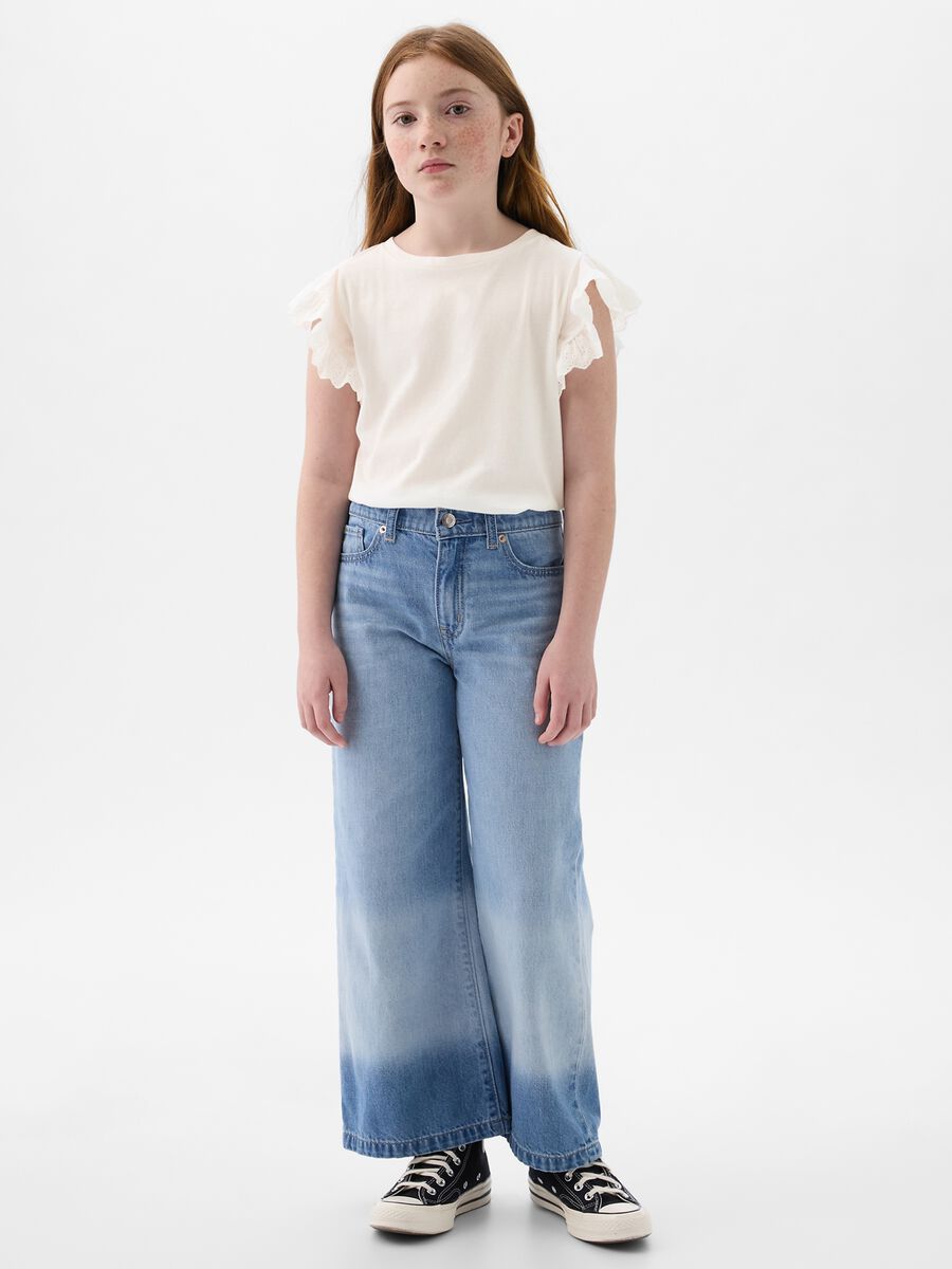 T-shirt in cotone con volant sangallo Bambina_0
