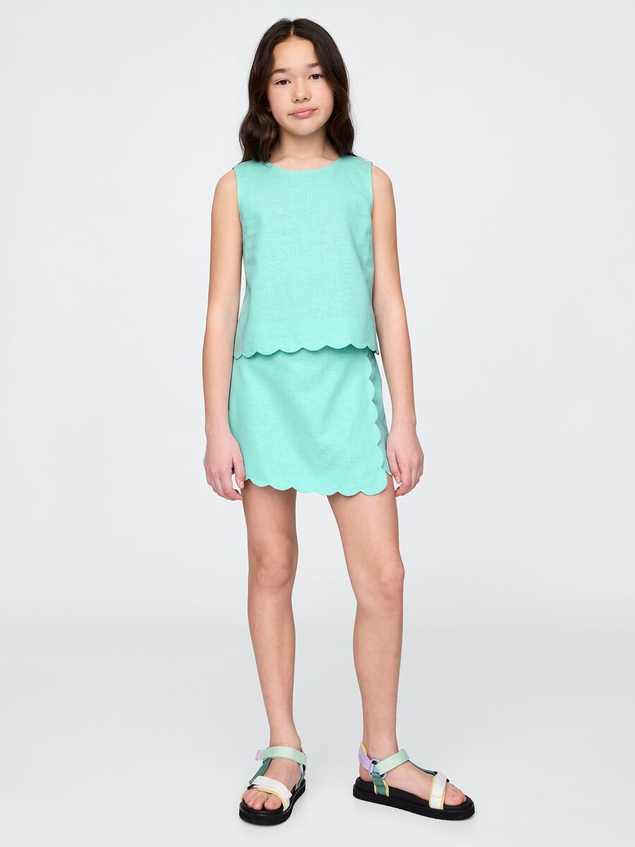 Completo verde acqua con top e pantaloncini a bordo a onde Bambina_1