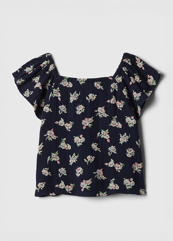 Blusa floreale con spalle arricciate_1