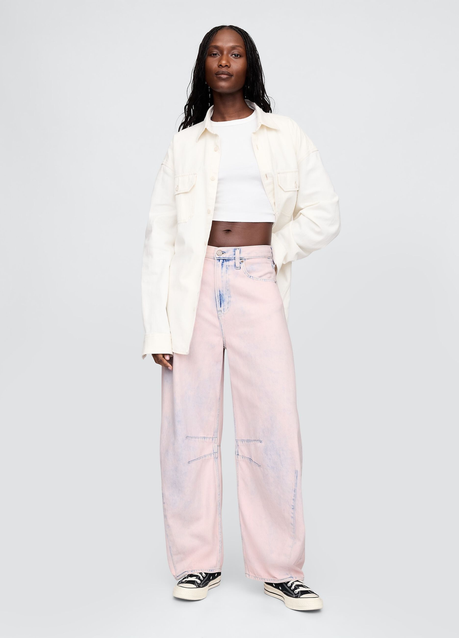 Pantaloni larghi rosa sfumato effetto denim