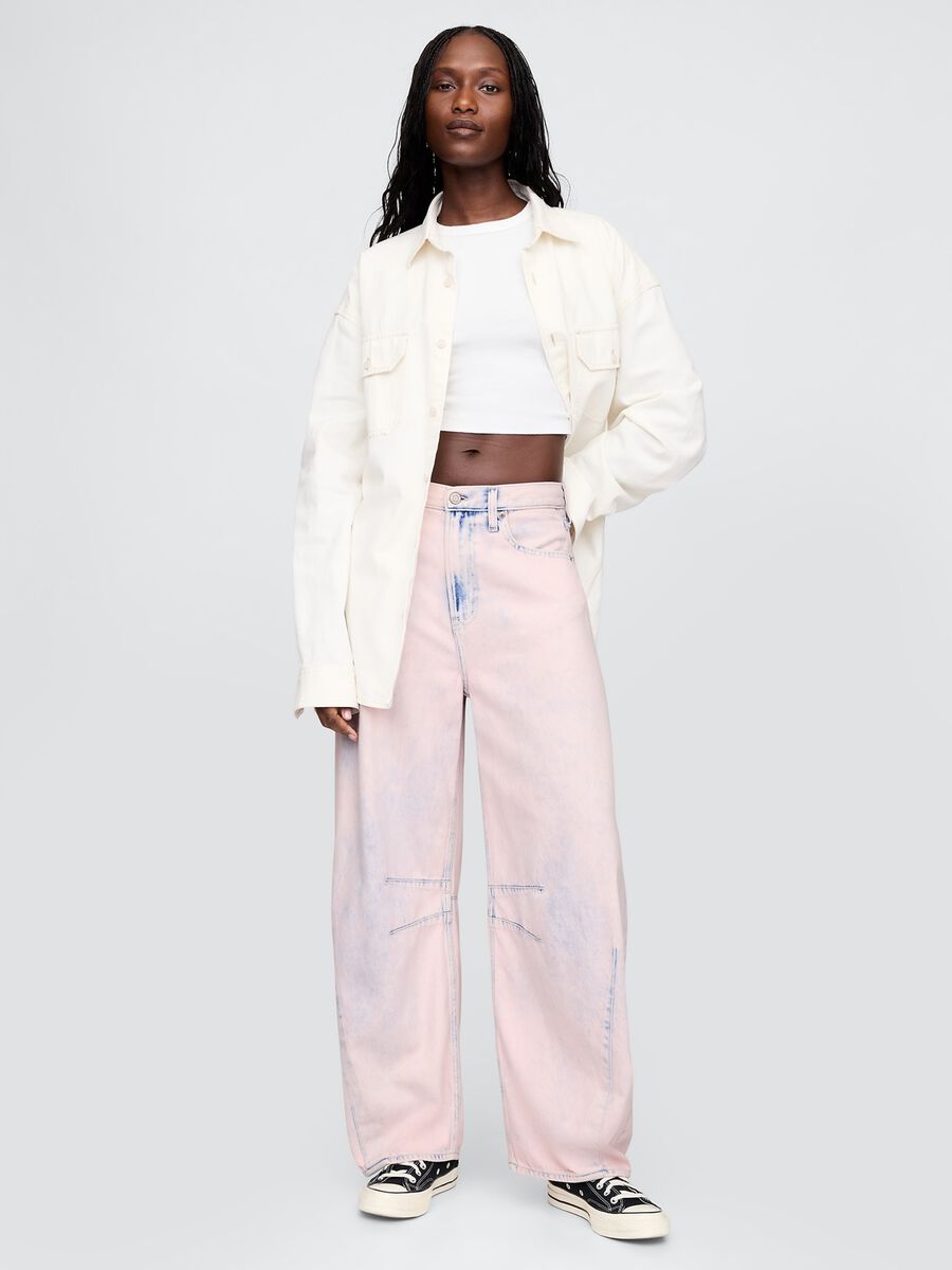 Pantaloni larghi rosa sfumato effetto denim Donna_0