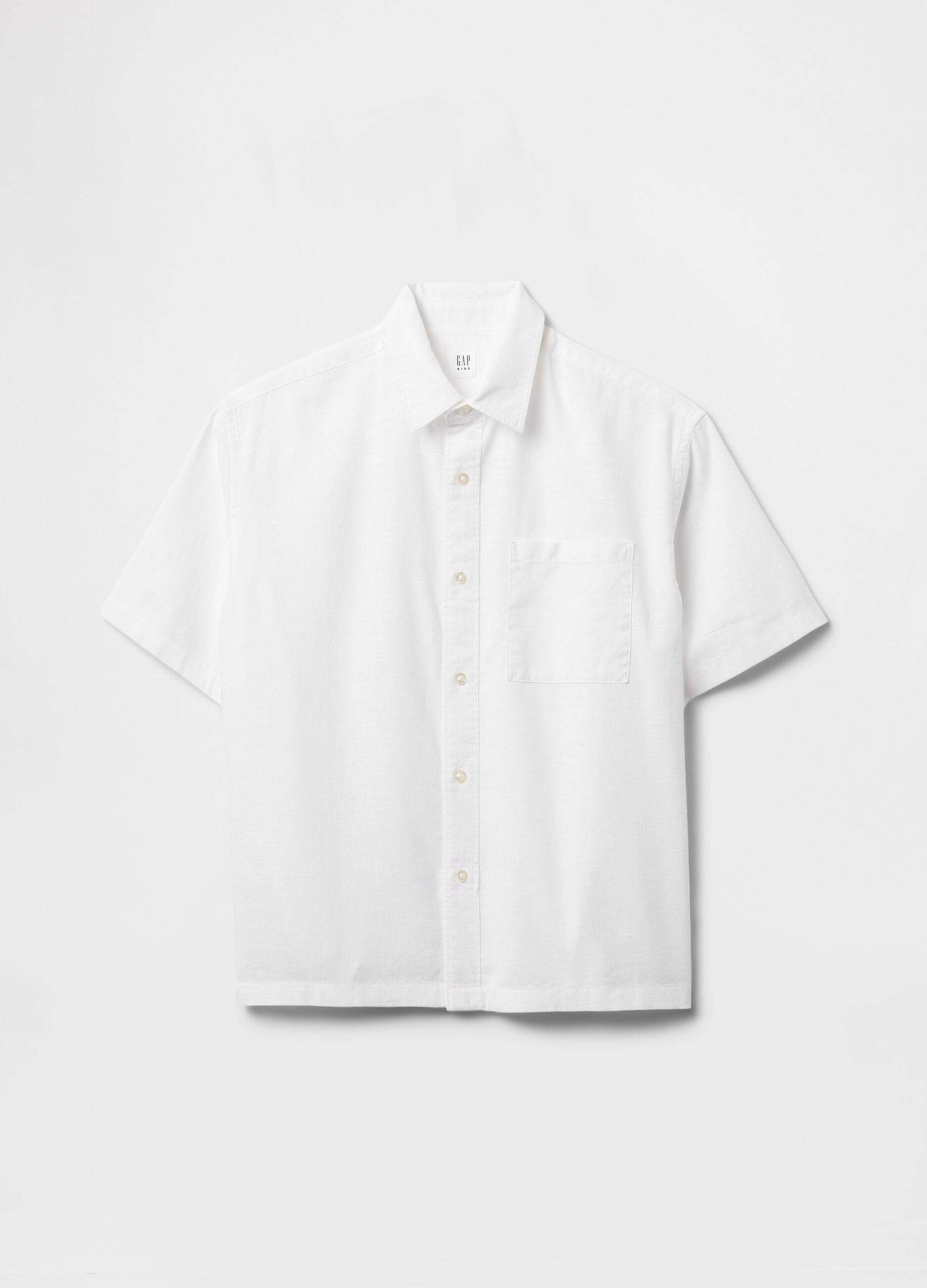 Camicia a mezza manica bianca in lino e cotone_3