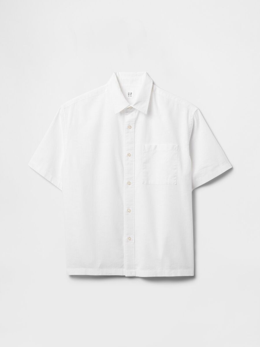 Camicia a mezza manica bianca in lino e cotone Bambino_3