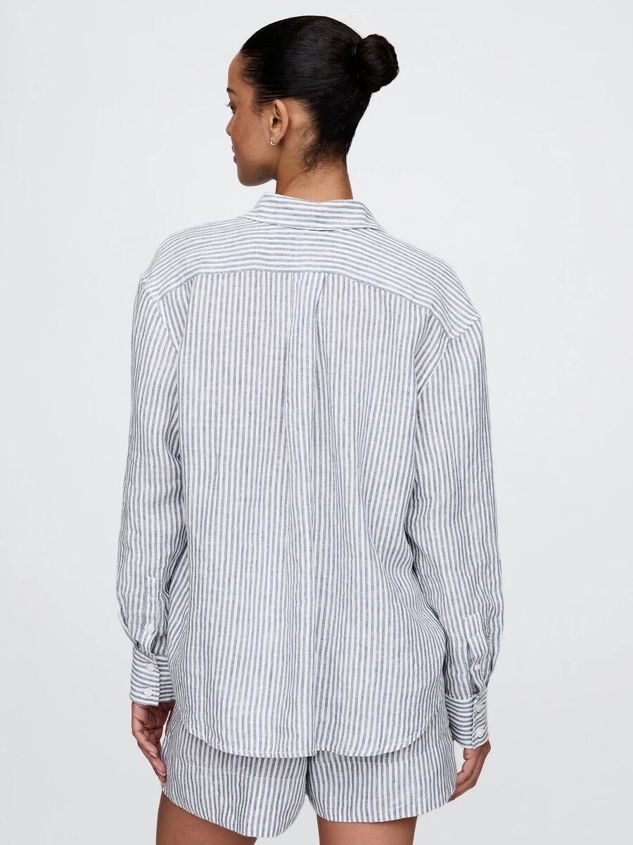 Camicia oversize a righe bianche e blu in lino Donna_2
