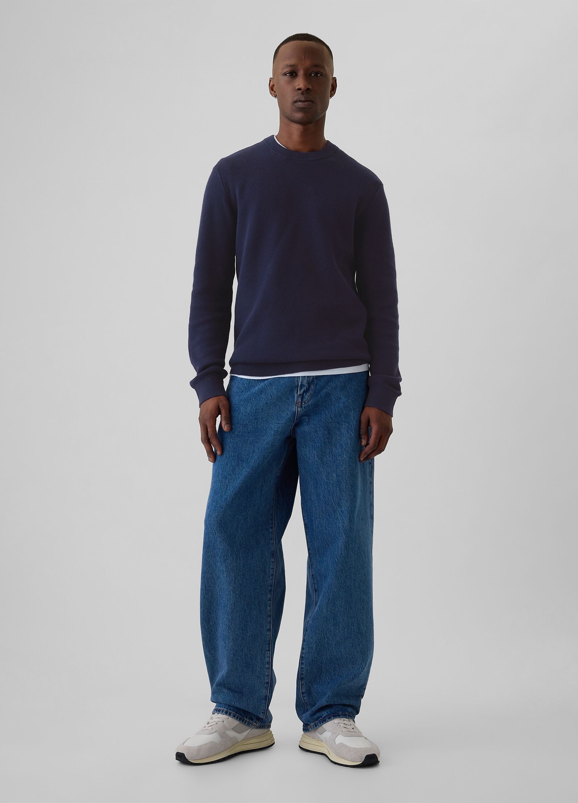 Pullover con micro trama a nido d'ape_1