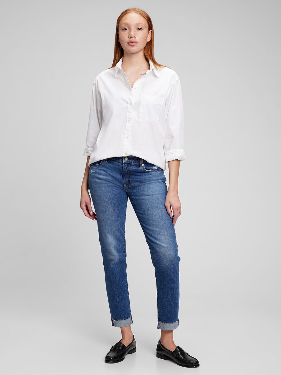 Girlfriend jeans with abrasions and raw edged hem Woman_0