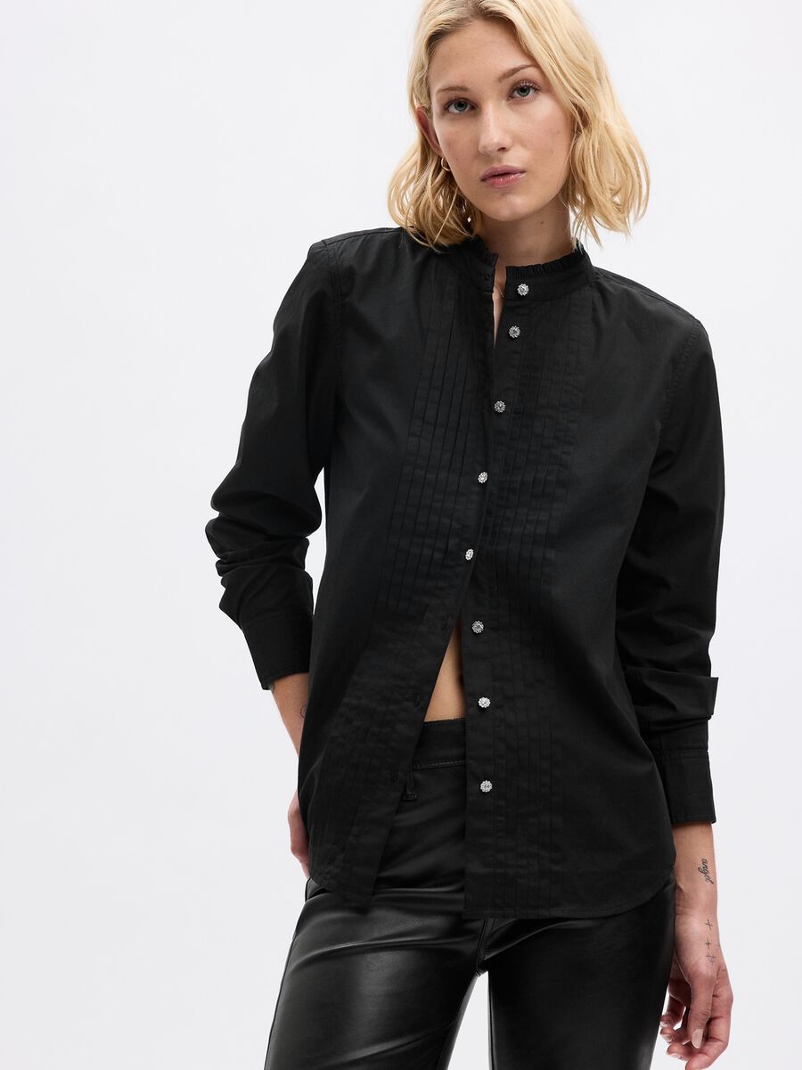Camicia in cotone bio con bottoni gioiello Donna_0