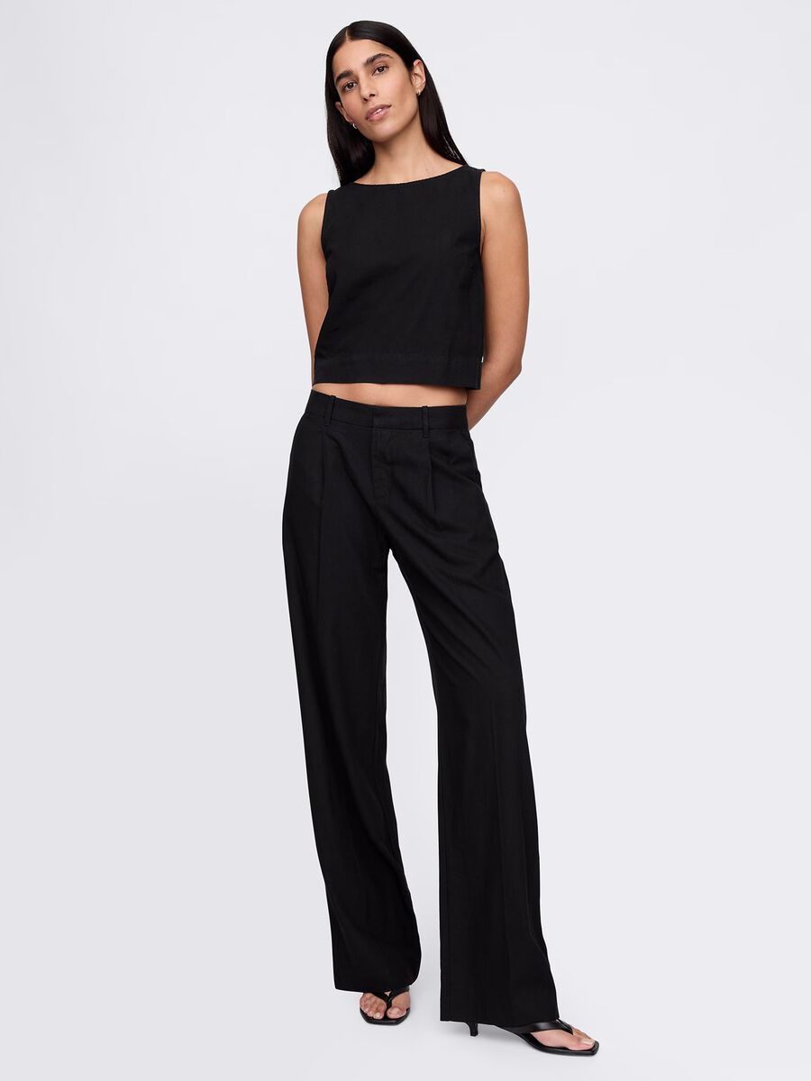 Top senza maniche nero misto lino Gap Donna_1