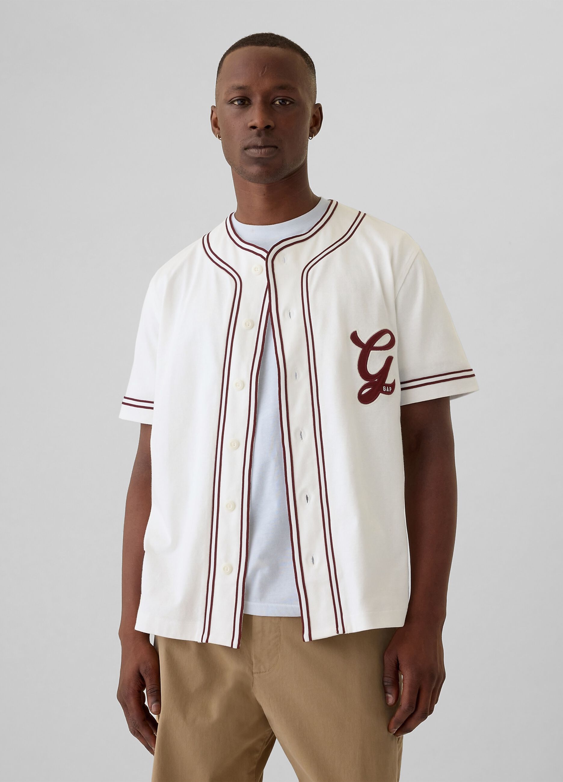 T-shirt da baseball in cotone con ricamo logo