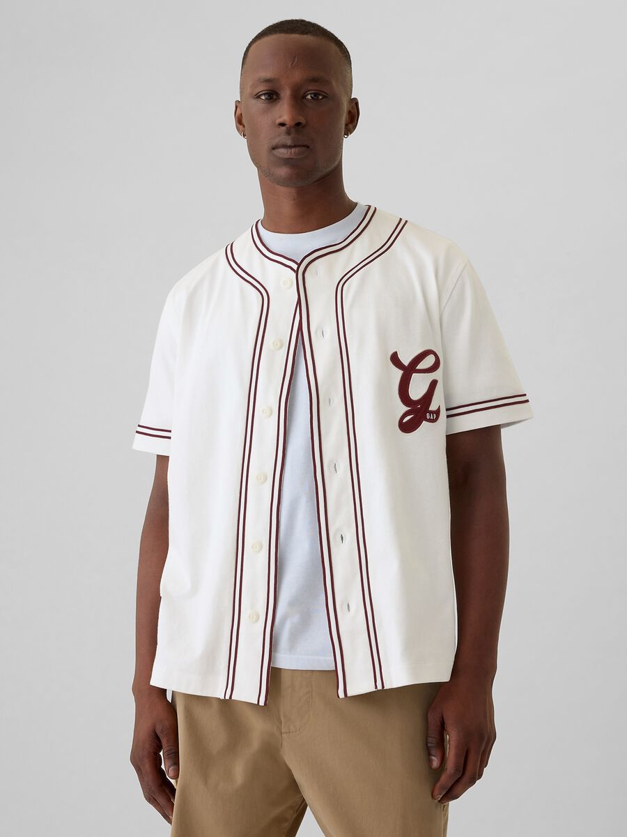 T-shirt da baseball in cotone con ricamo logo Uomo_0